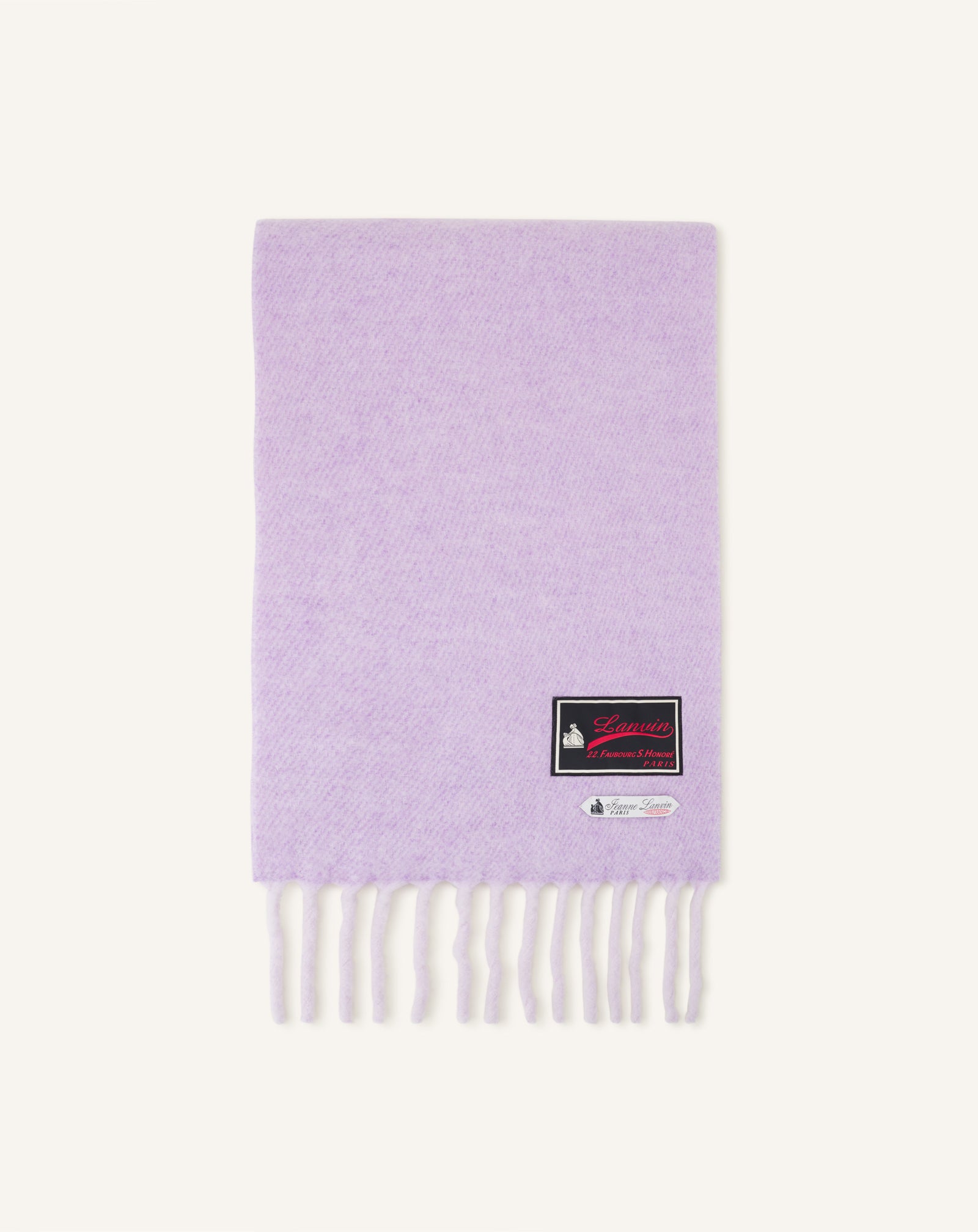 FRINGED WOOL SCARF WITH 22 FAUBOURG LABEL