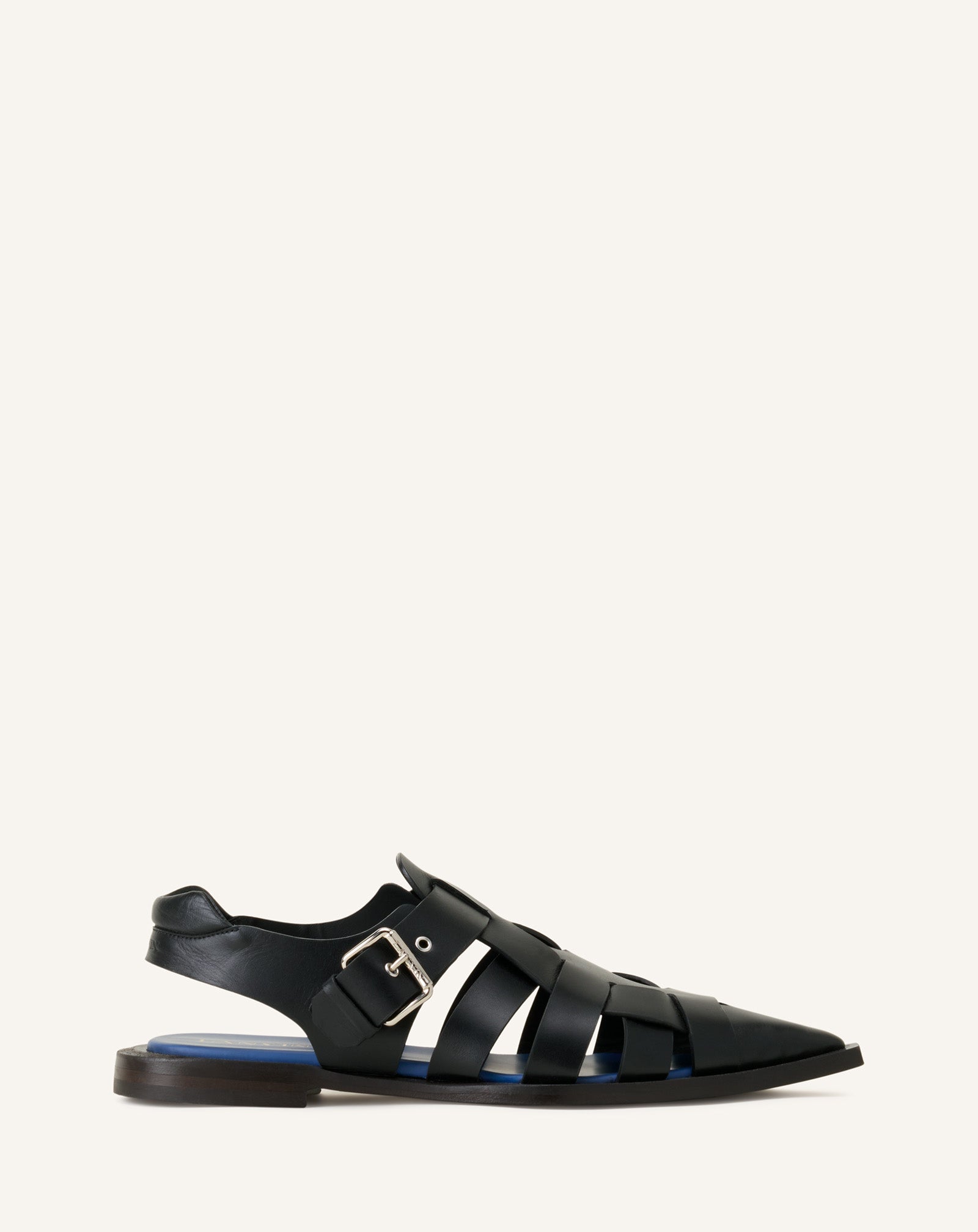 BLACK POINTED-TOE LEATHER SANDALS