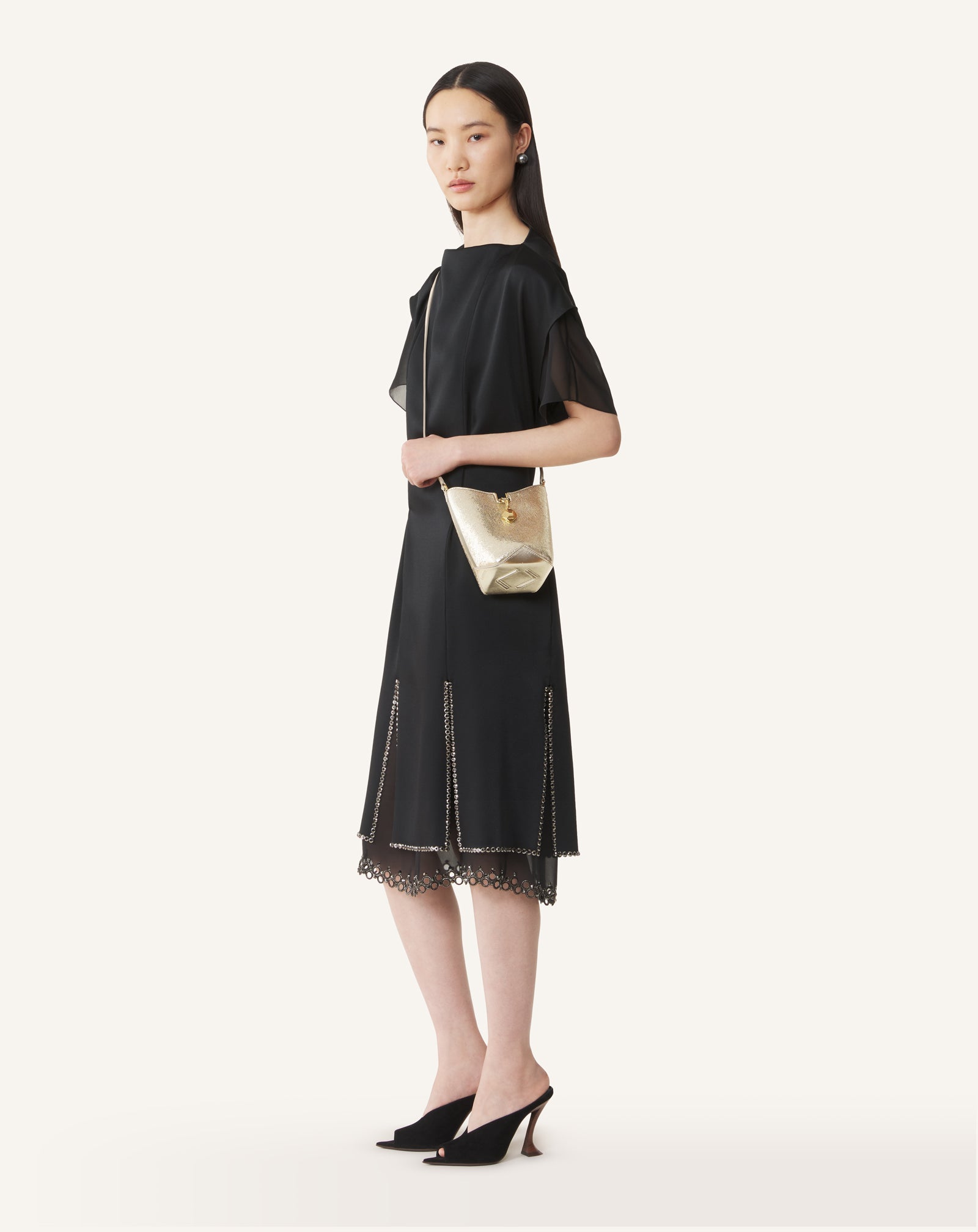 CATCH BY LANVIN NANO BUCKET BAG IN METALLIC LEATHER