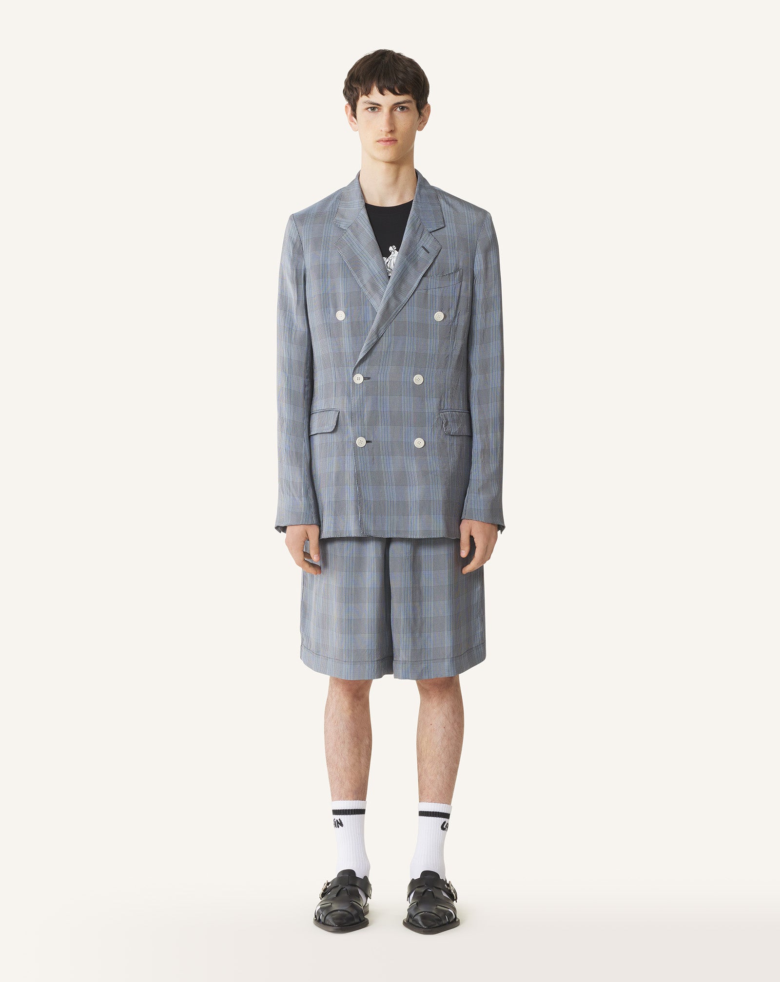 BLACK DOUBLE-BREASTED JACKET IN VISCOSE