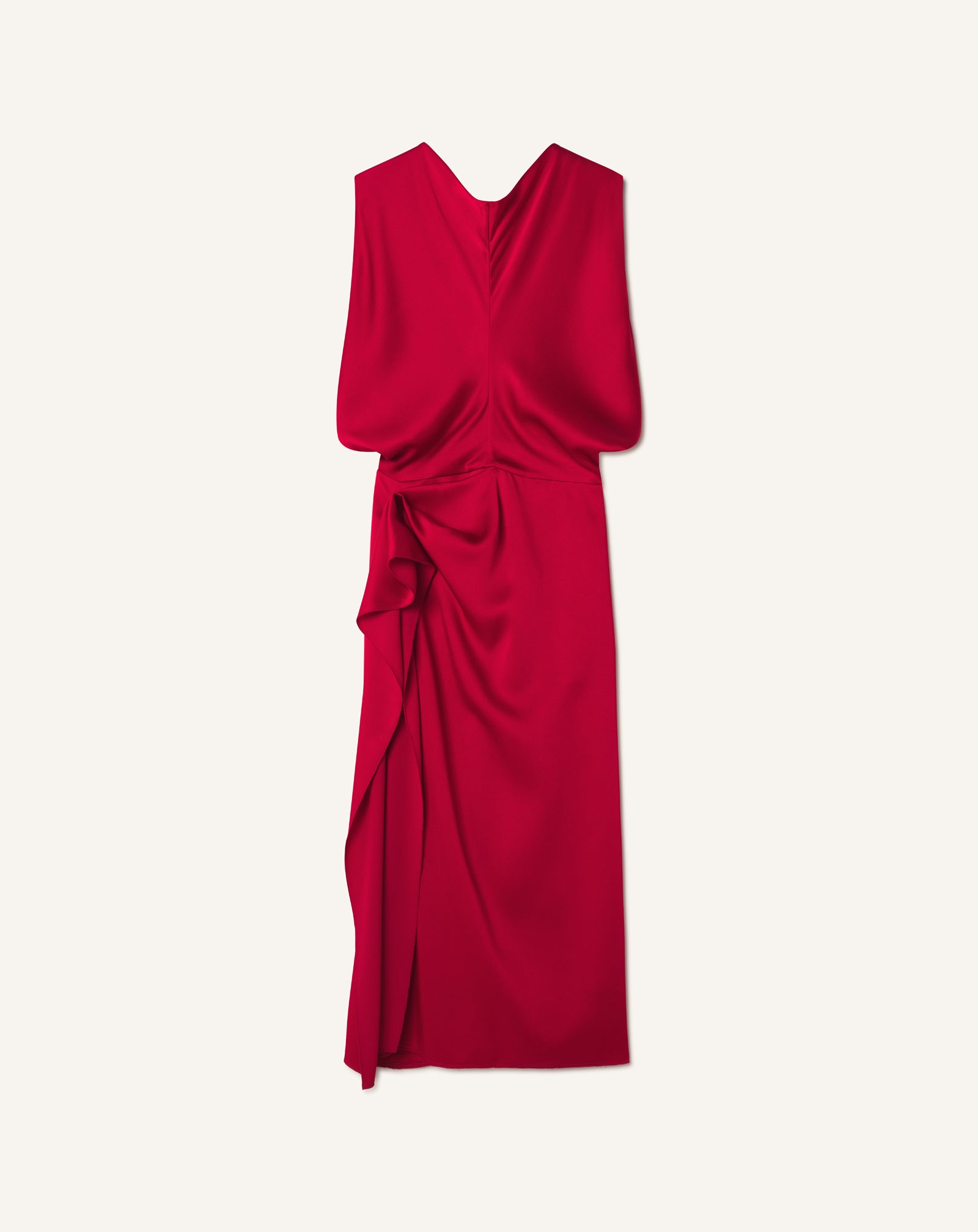 SLEEVELESS DRAPED DRESS IN SATIN