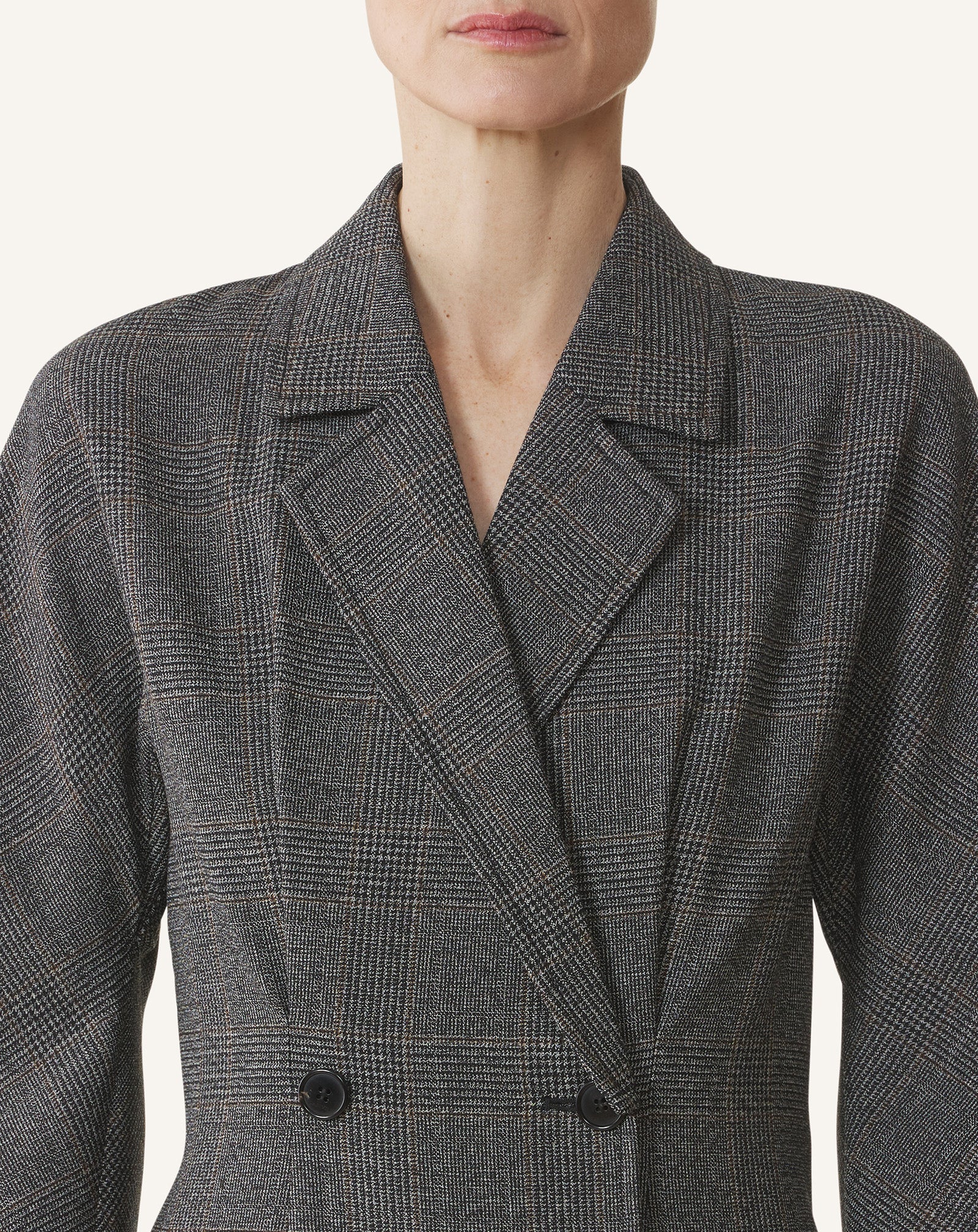 DOUBLE-BREASTED PRINCE OF WALES WOOL DRESS