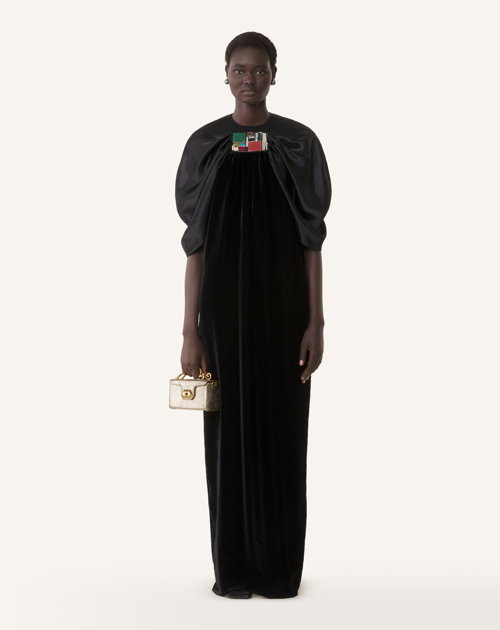 EMBROIDERED DRESS IN FLOWING VELVET