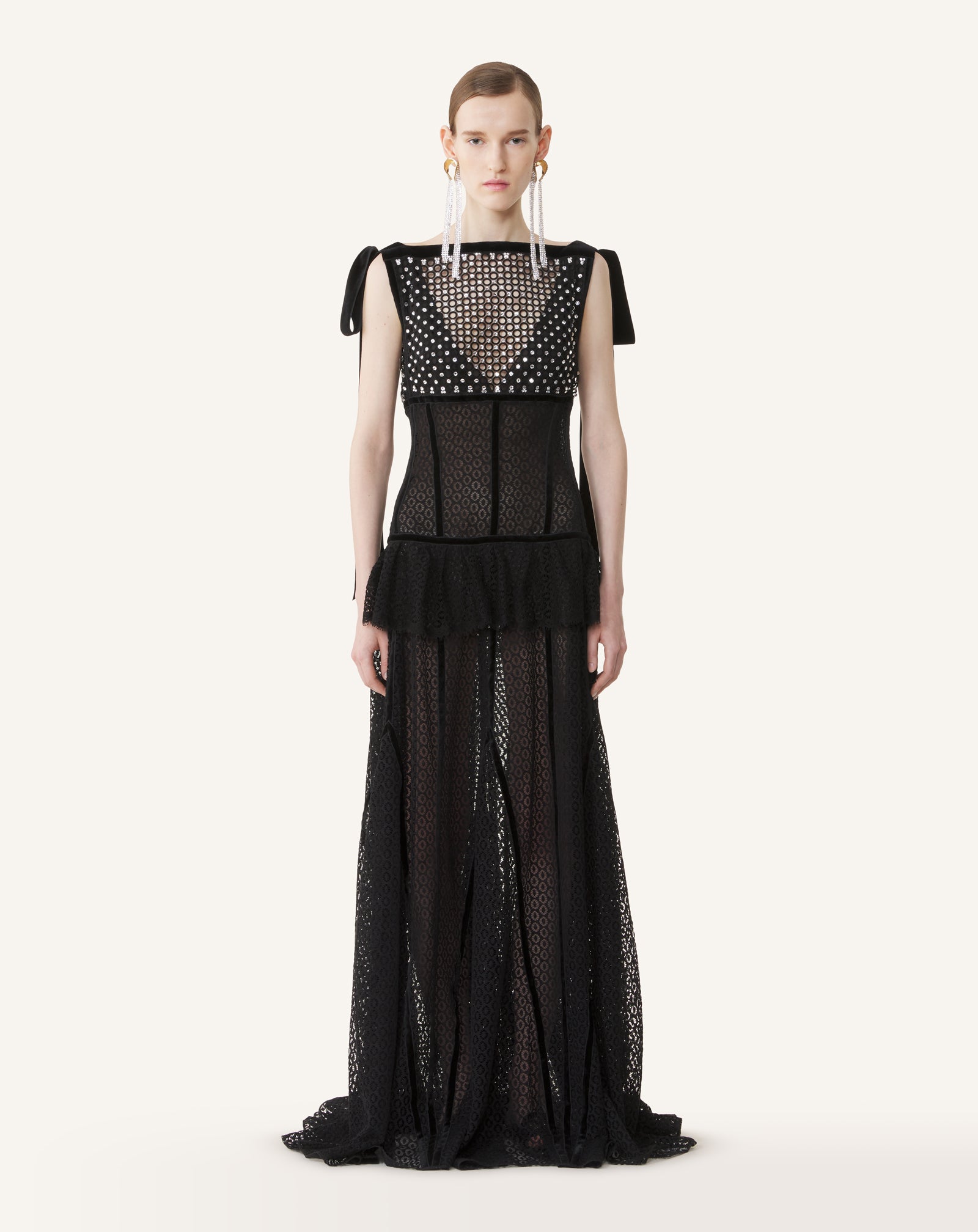 EMBROIDERED LACE HALTER DRESS
