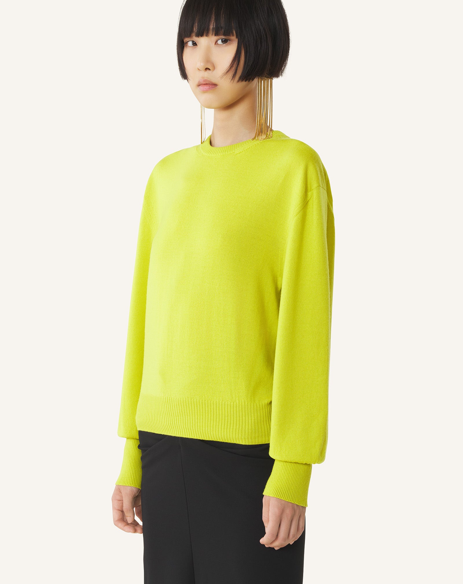 WOOL T-SHIRT SWEATER WITH GROSGRAIN DETAIL