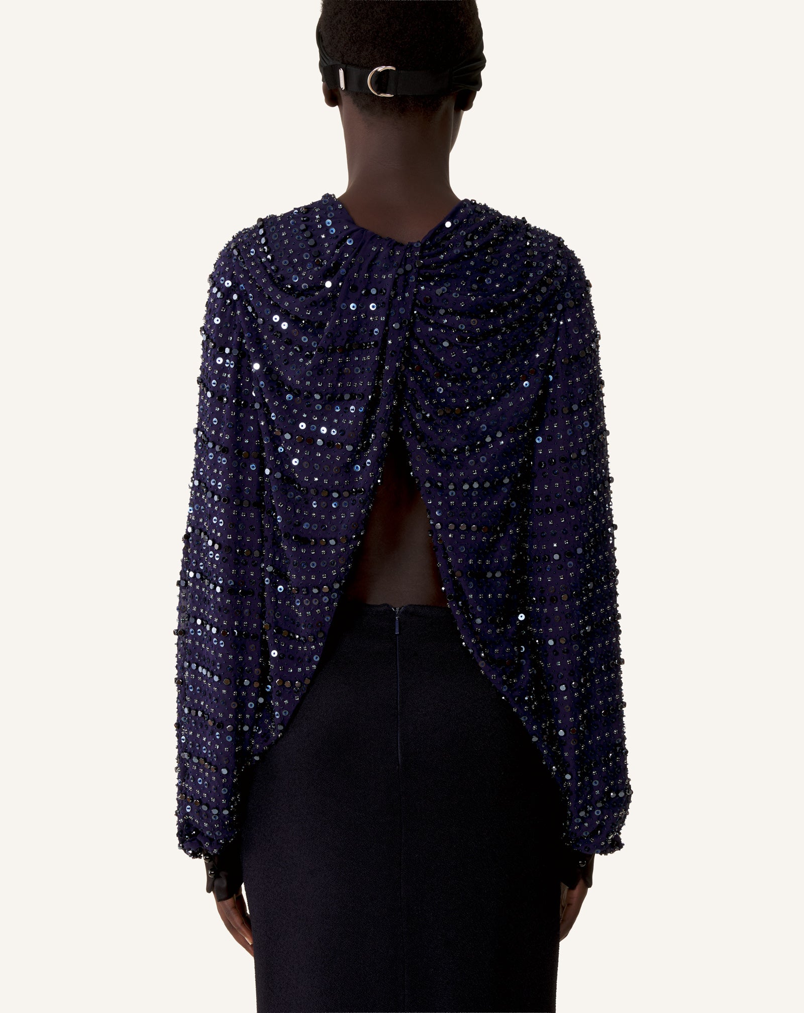 EMBROIDERED LONG SLEEVED SILK TOP