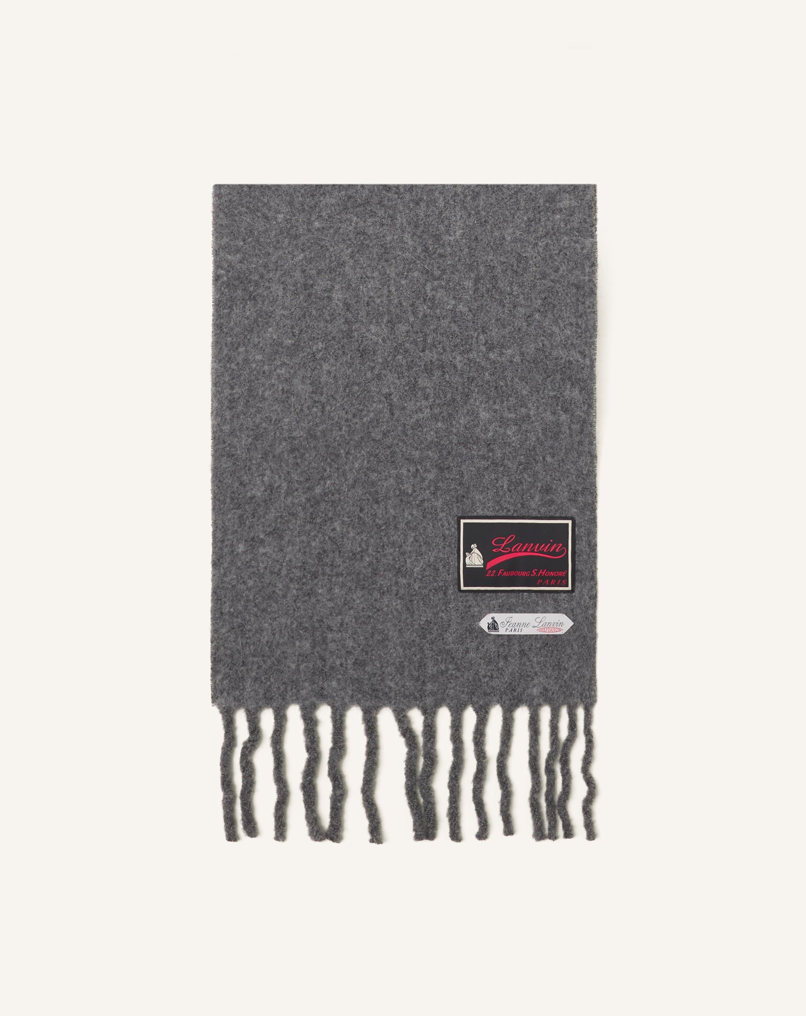 BLACK FRINGED WOOL SCARF WITH 22 FAUBOURG LABEL