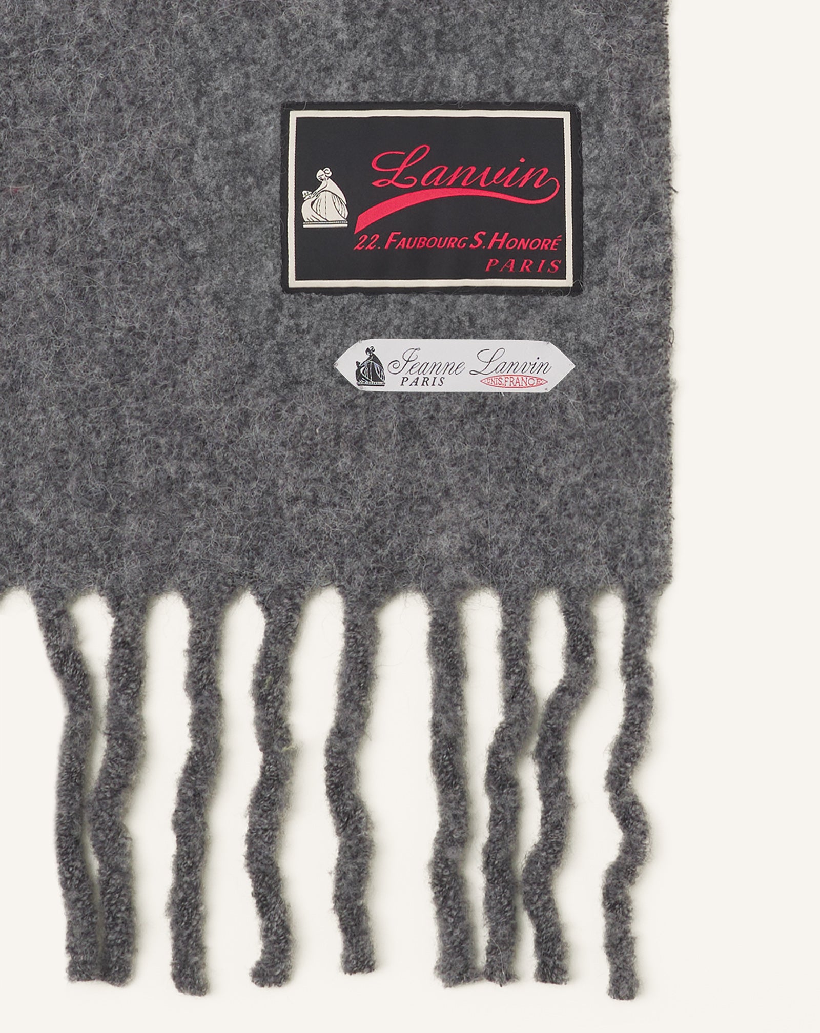 BLACK FRINGED WOOL SCARF WITH 22 FAUBOURG LABEL