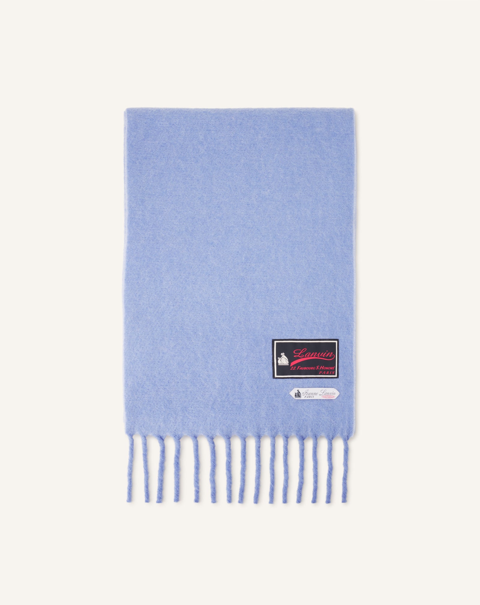 BLUE FRINGED WOOL SCARF WITH 22 FAUBOURG LABEL