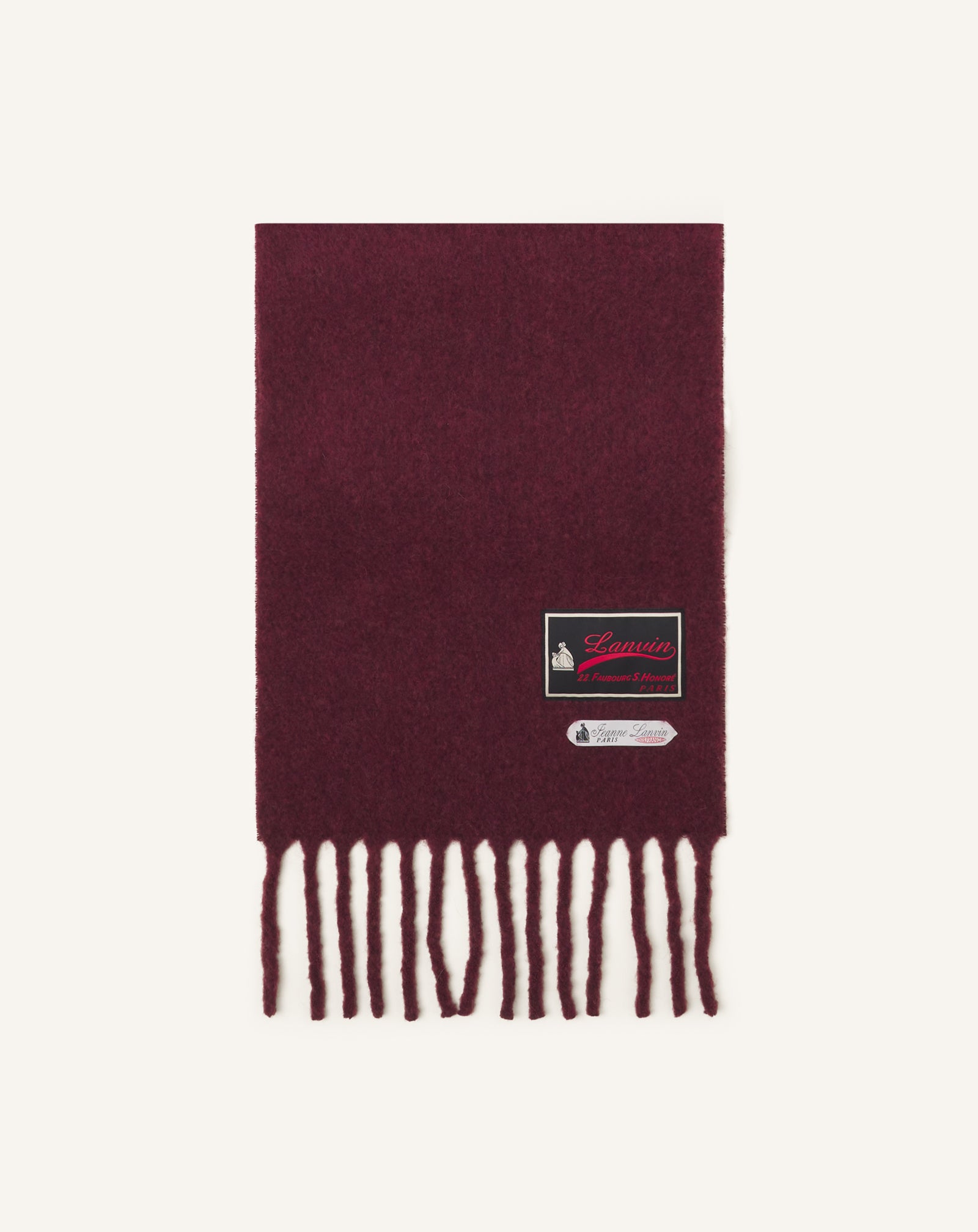 RED FRINGED WOOL SCARF WITH 22 FAUBOURG LABEL