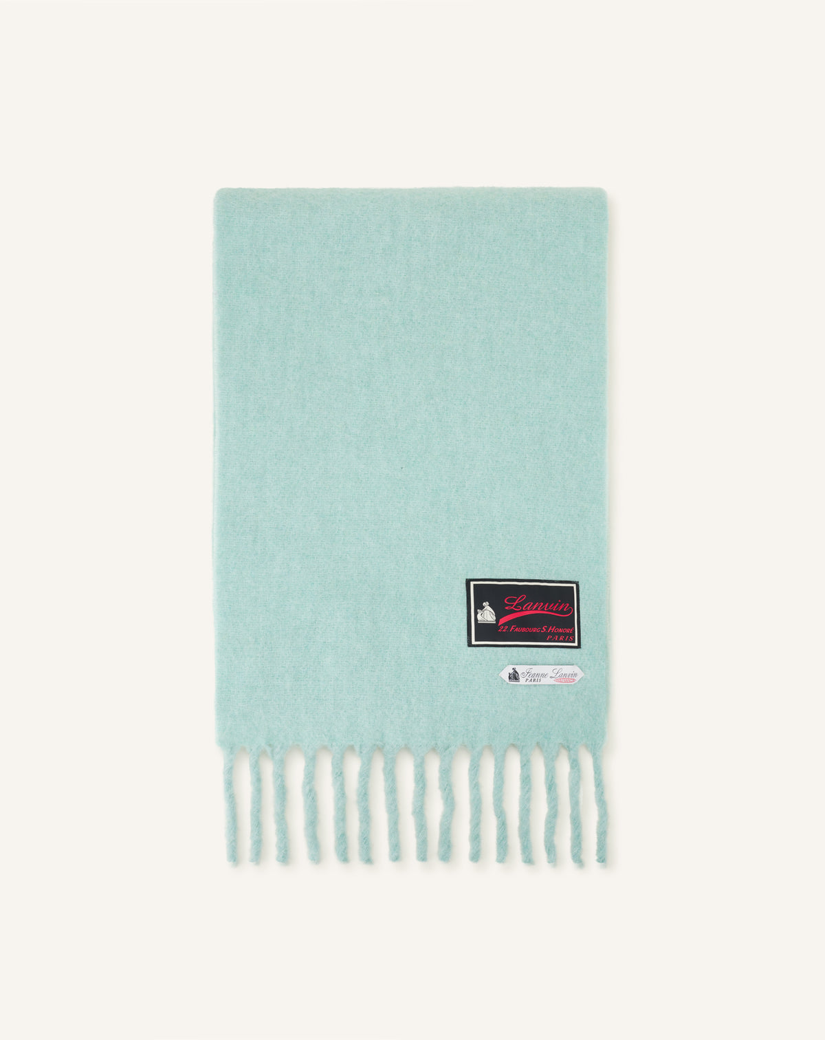 FRINGED WOOL SCARF WITH 22 FAUBOURG LABEL