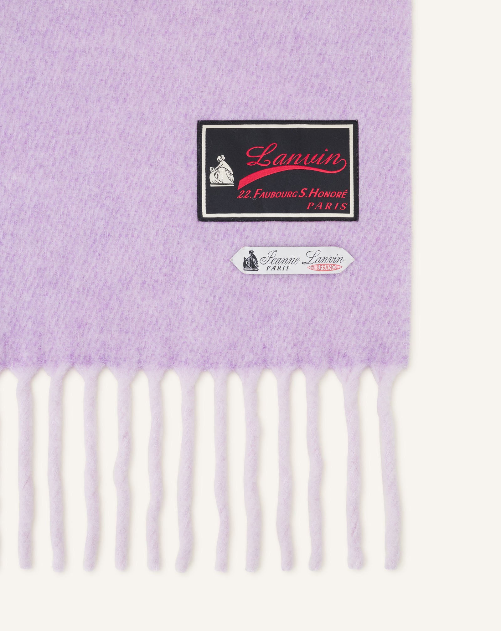 PURPLE FRINGED WOOL SCARF WITH 22 FAUBOURG LABEL