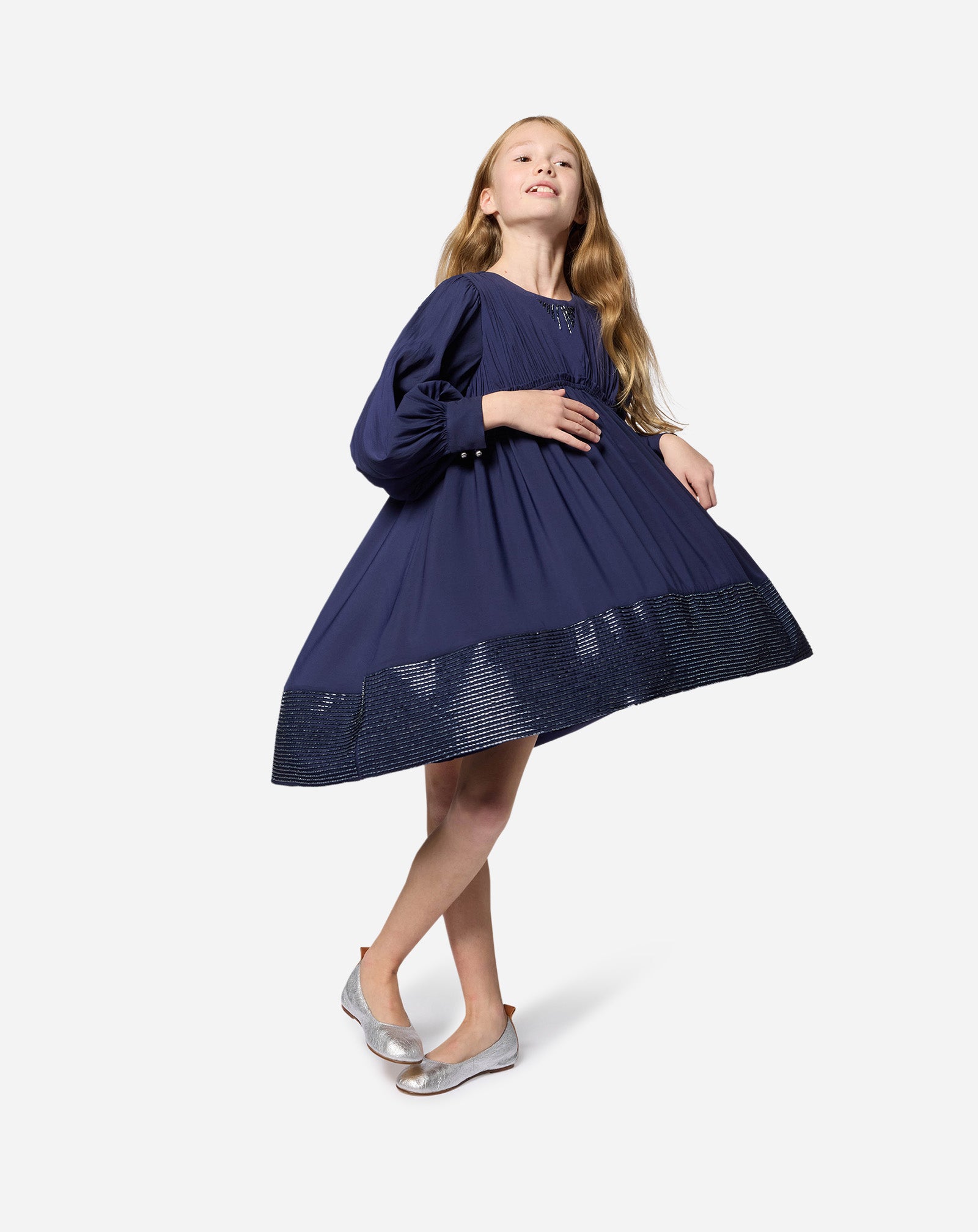 SILVER KIDS LEATHER BALLET PUMPS