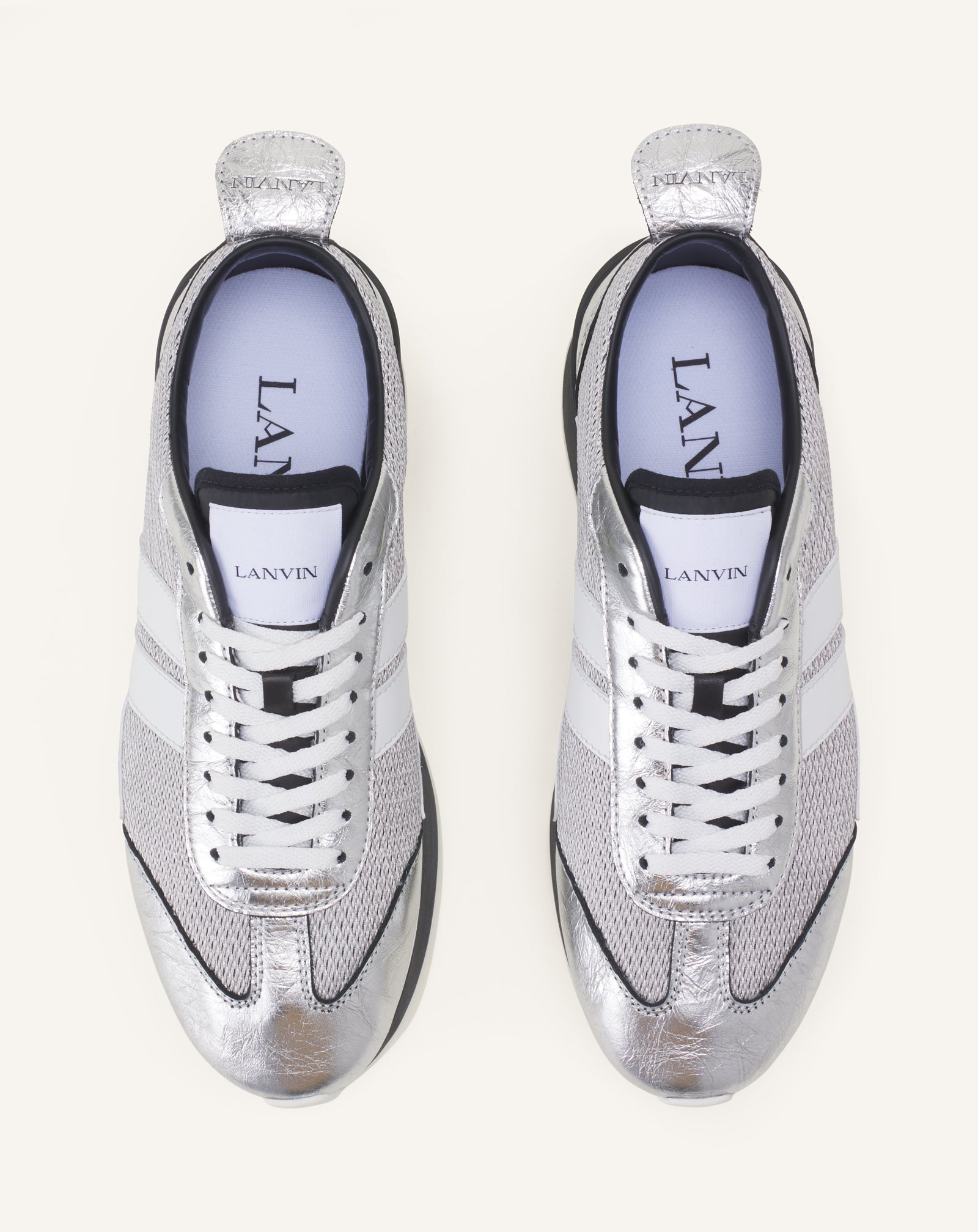 WHITE BUMPR SNEAKERS IN CRINKLED METALLIC LEATHER