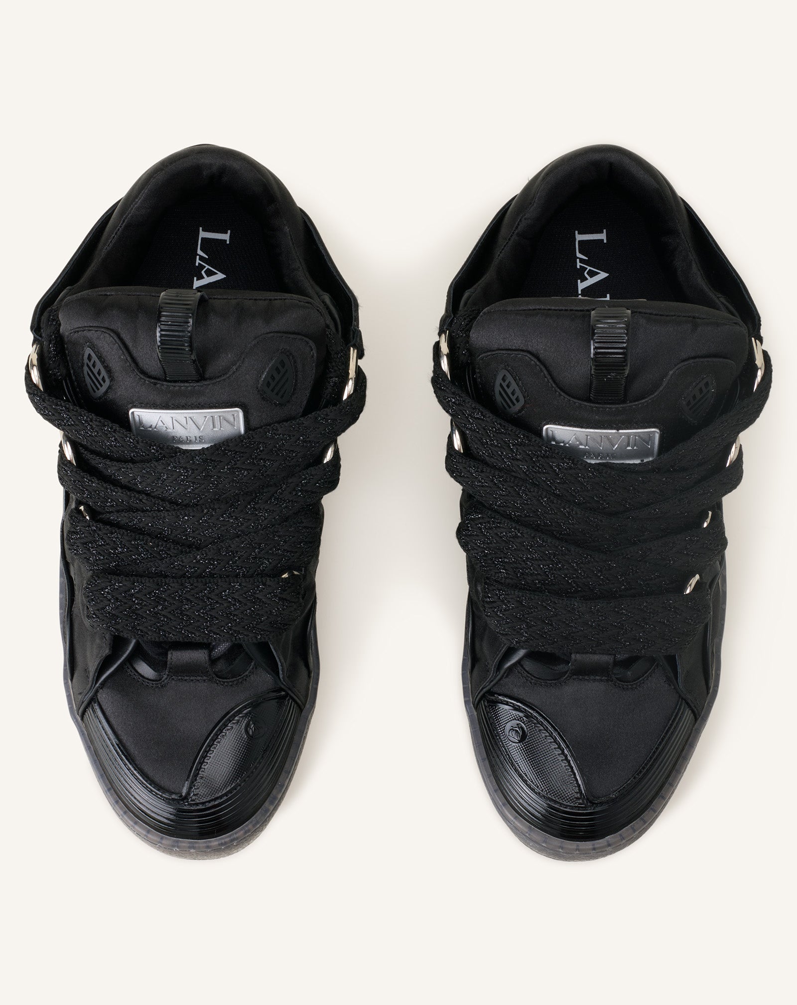 タ*サ様 LANVIN COLLECTION 22AW PARIS FISHIN Curb Sneakers En Satin Black | Lanvin