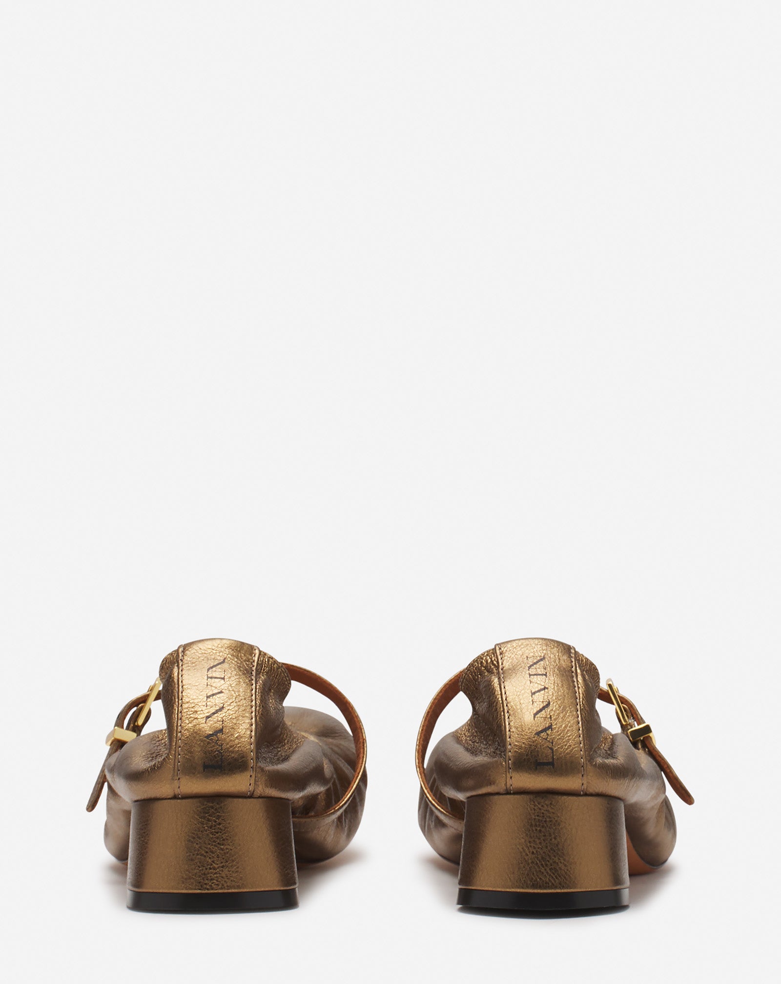 MARY JANES WITH METALLIC LEATHER HEELS
