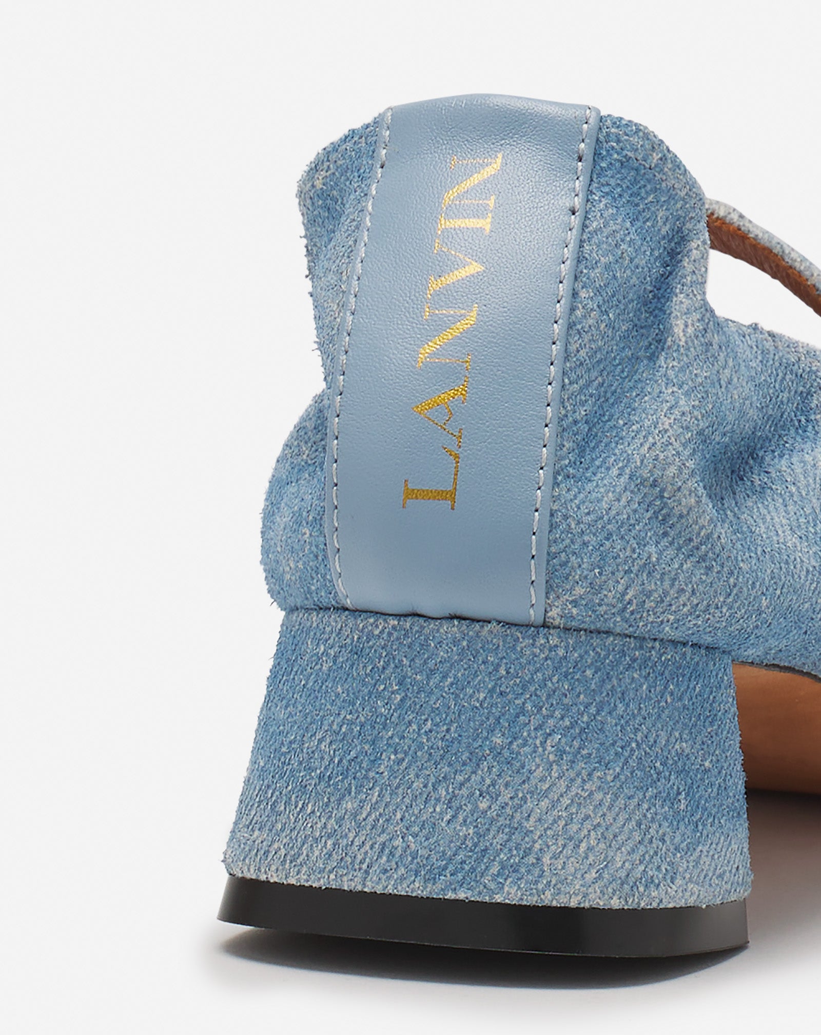 HEELED MARY JANES IN LEATHER WITH A FADED DENIM EFFECT
