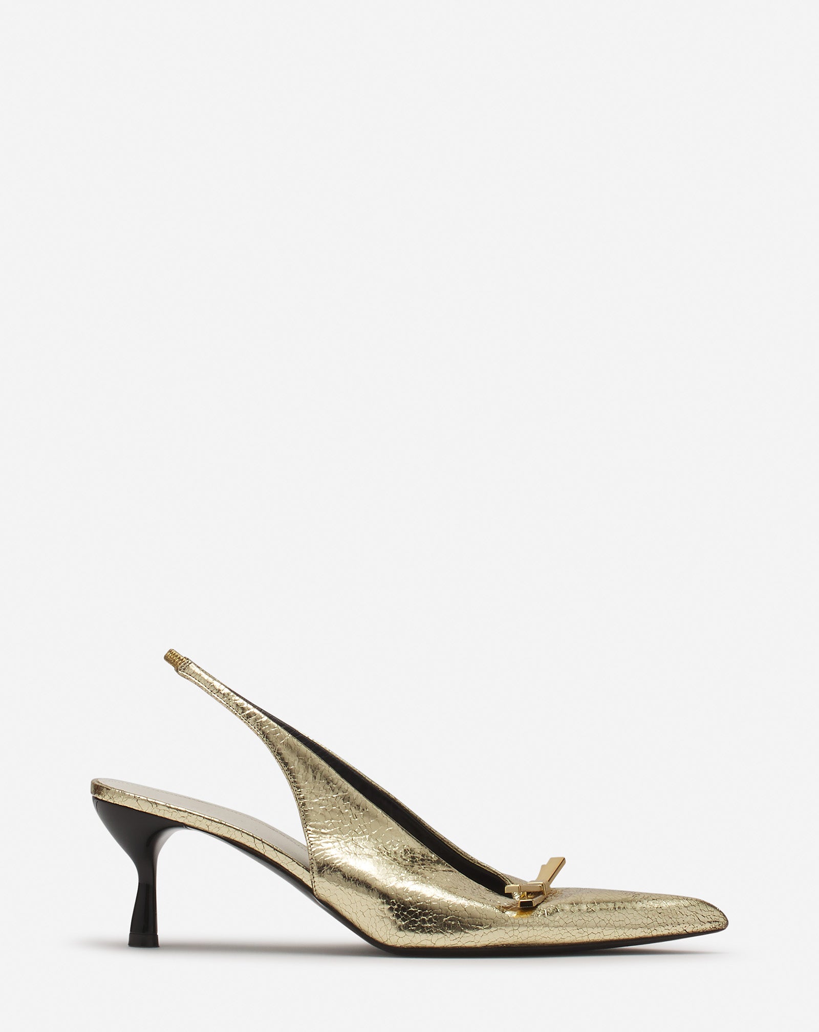 LANVIN BOW SLINGBACK PUMPS IN CRACKLED METALLIC LEATHER