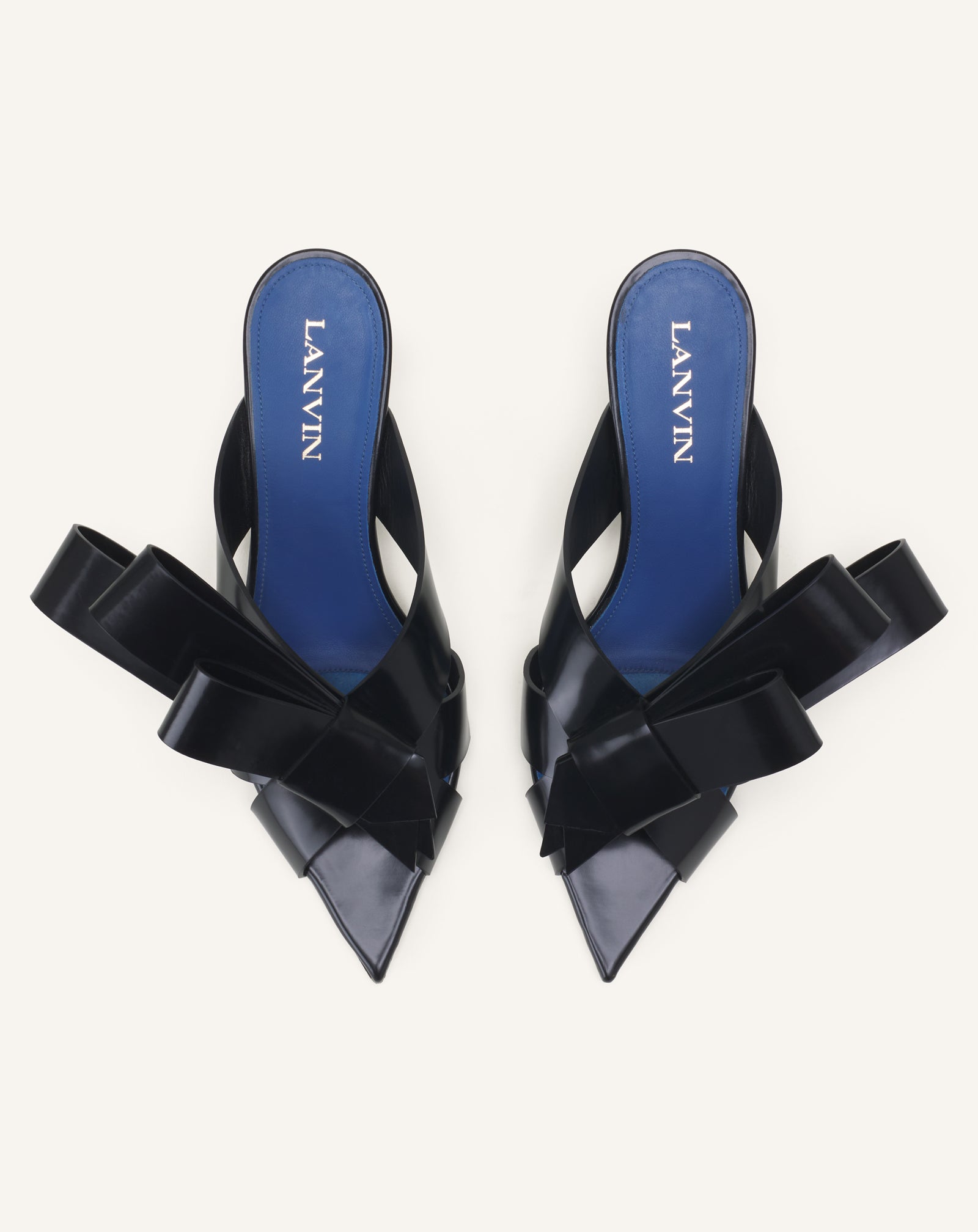 BLACK CADEAU LEATHER MULES WITH HEEL