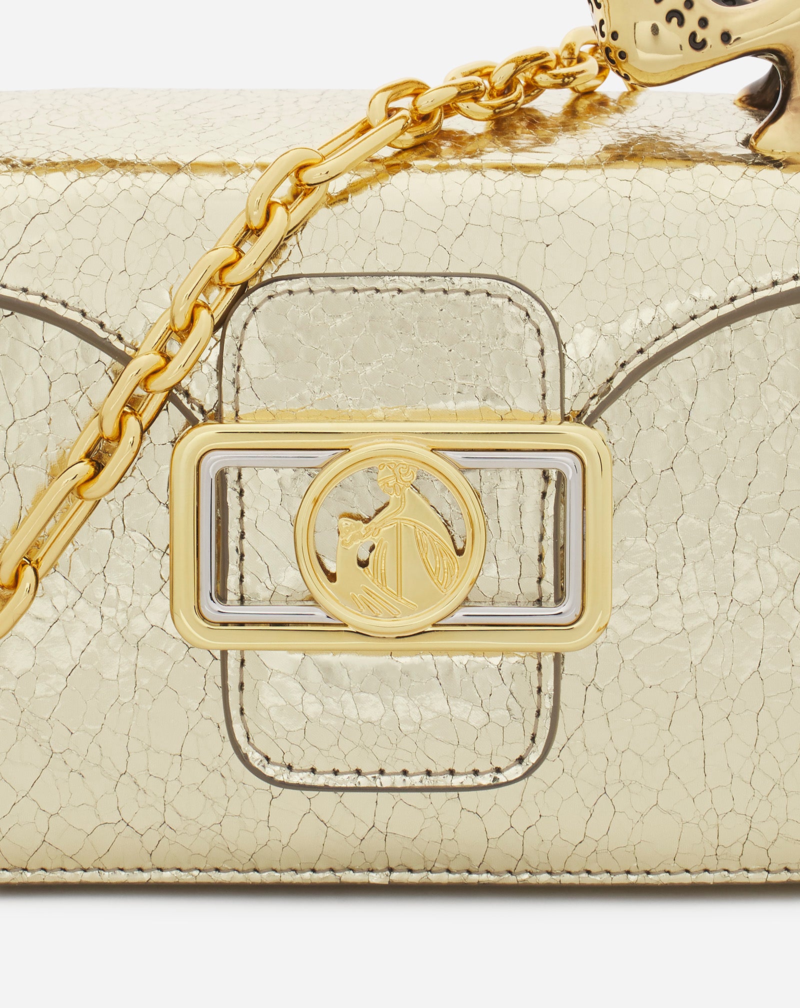 SILVER NANO PENCIL CAT BAG IN CRACKLED METALLIC LEATHER