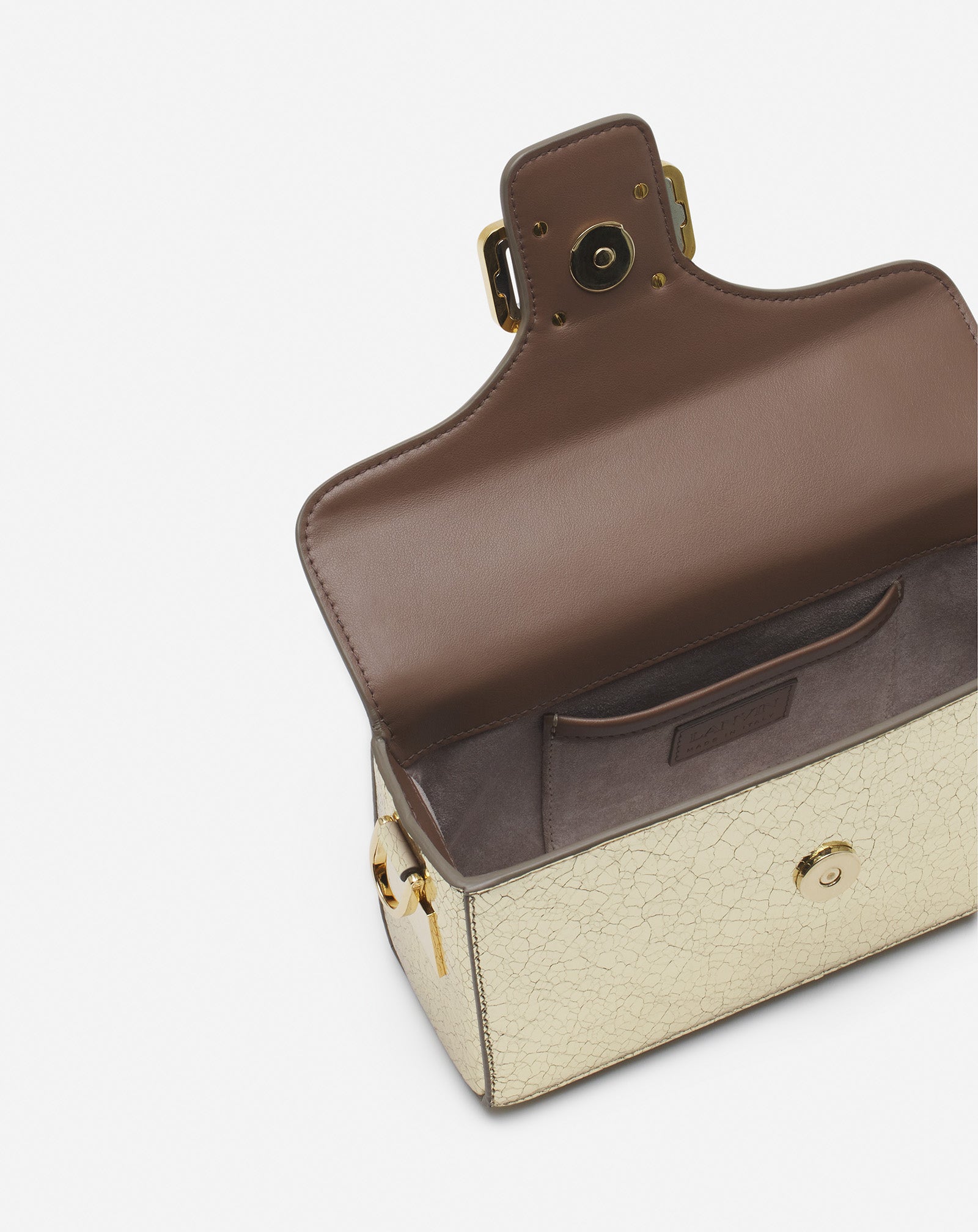 SILVER NANO PENCIL CAT BAG IN CRACKLED METALLIC LEATHER