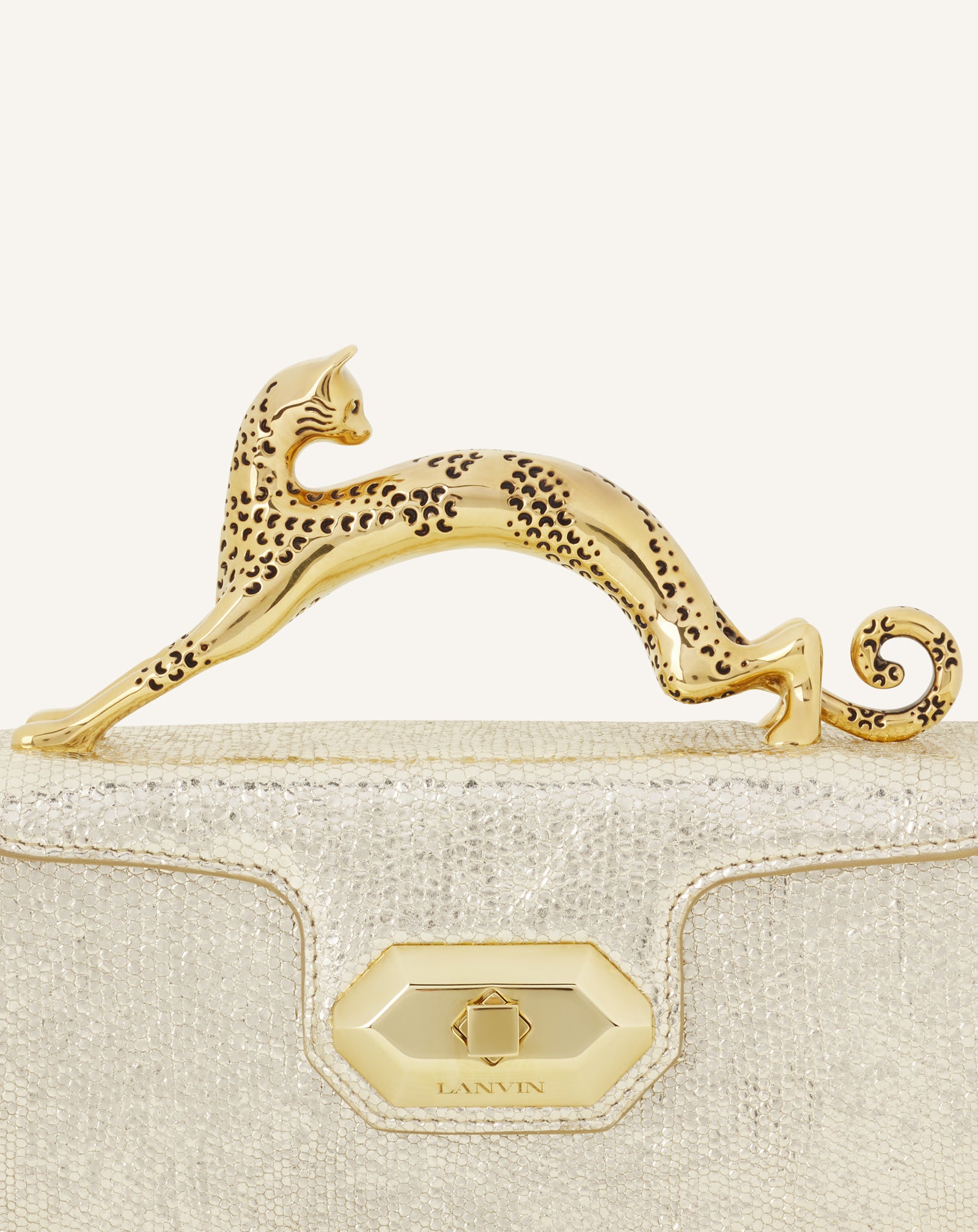 SILVER PENCIL CAT NANO BAG IN CRACKLED METALLIC LEATHER
