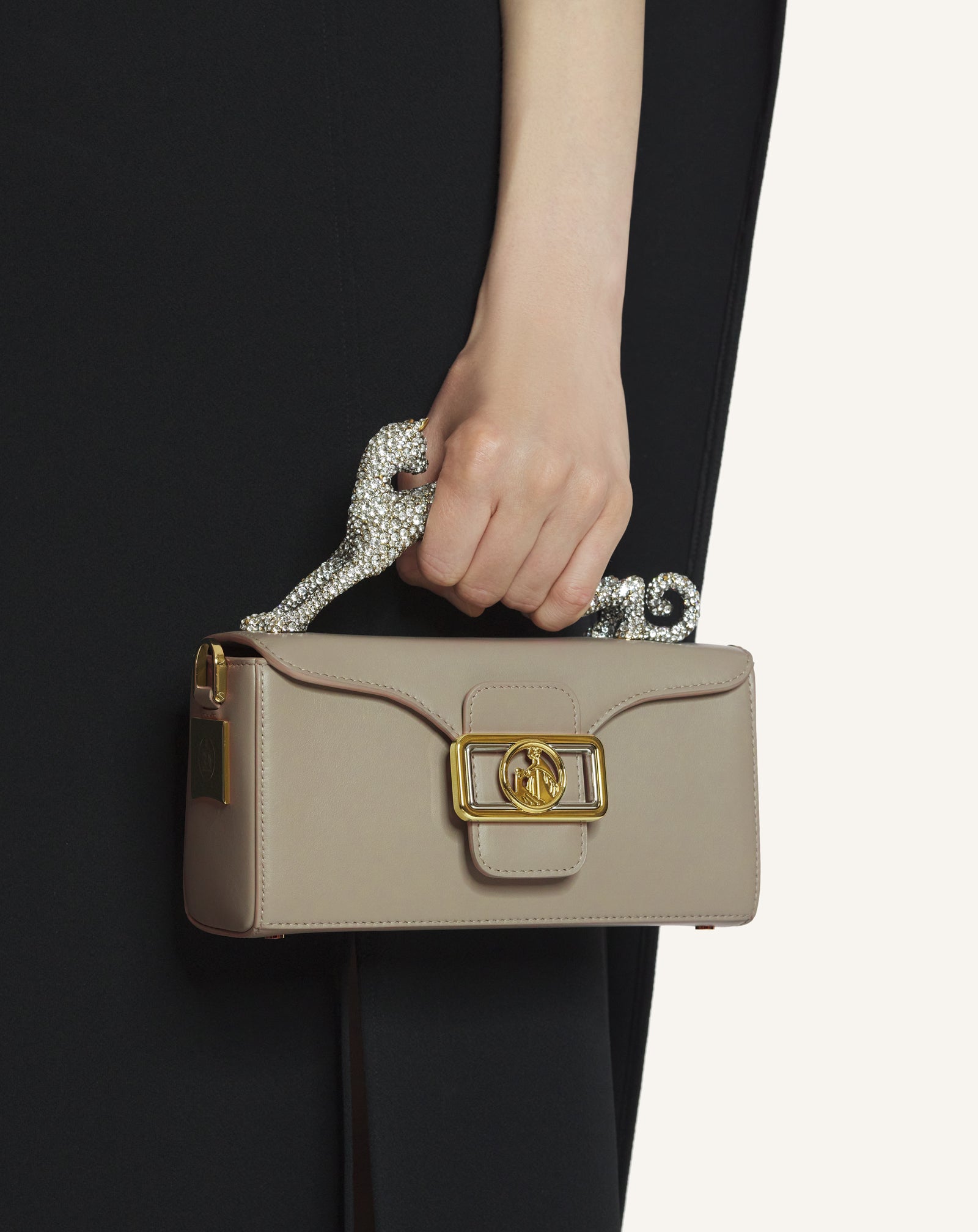 WHITE PENCIL CAT NANO BAG IN LEATHER AND RHINESTONES