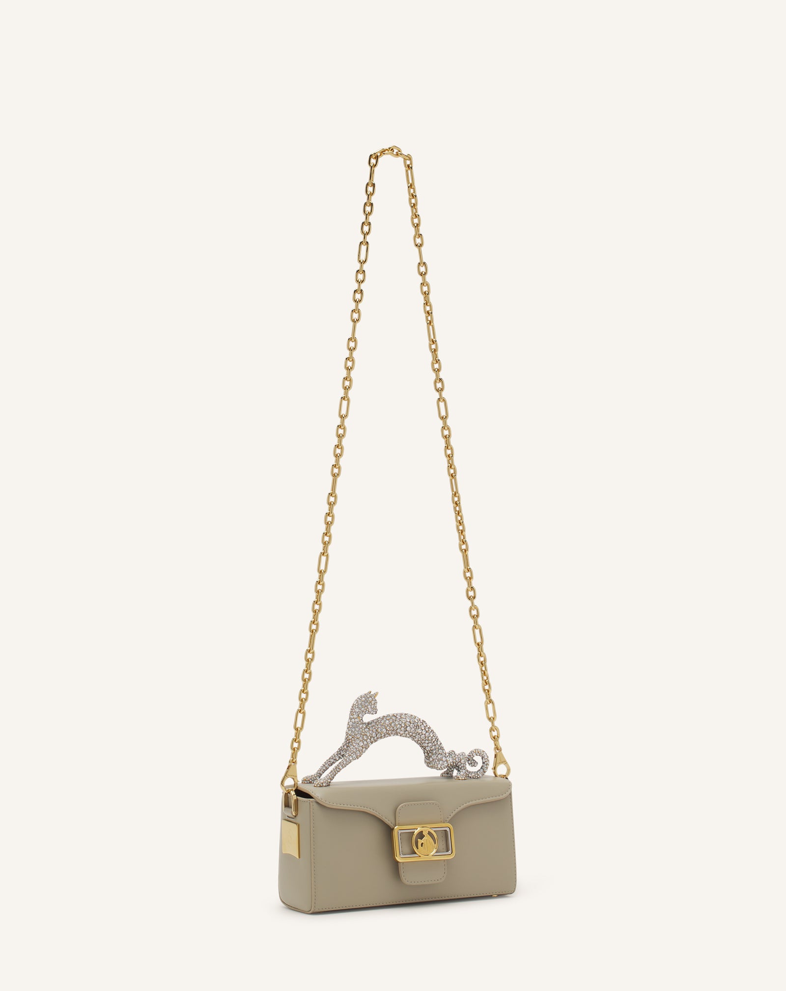 WHITE PENCIL CAT NANO BAG IN LEATHER AND RHINESTONES