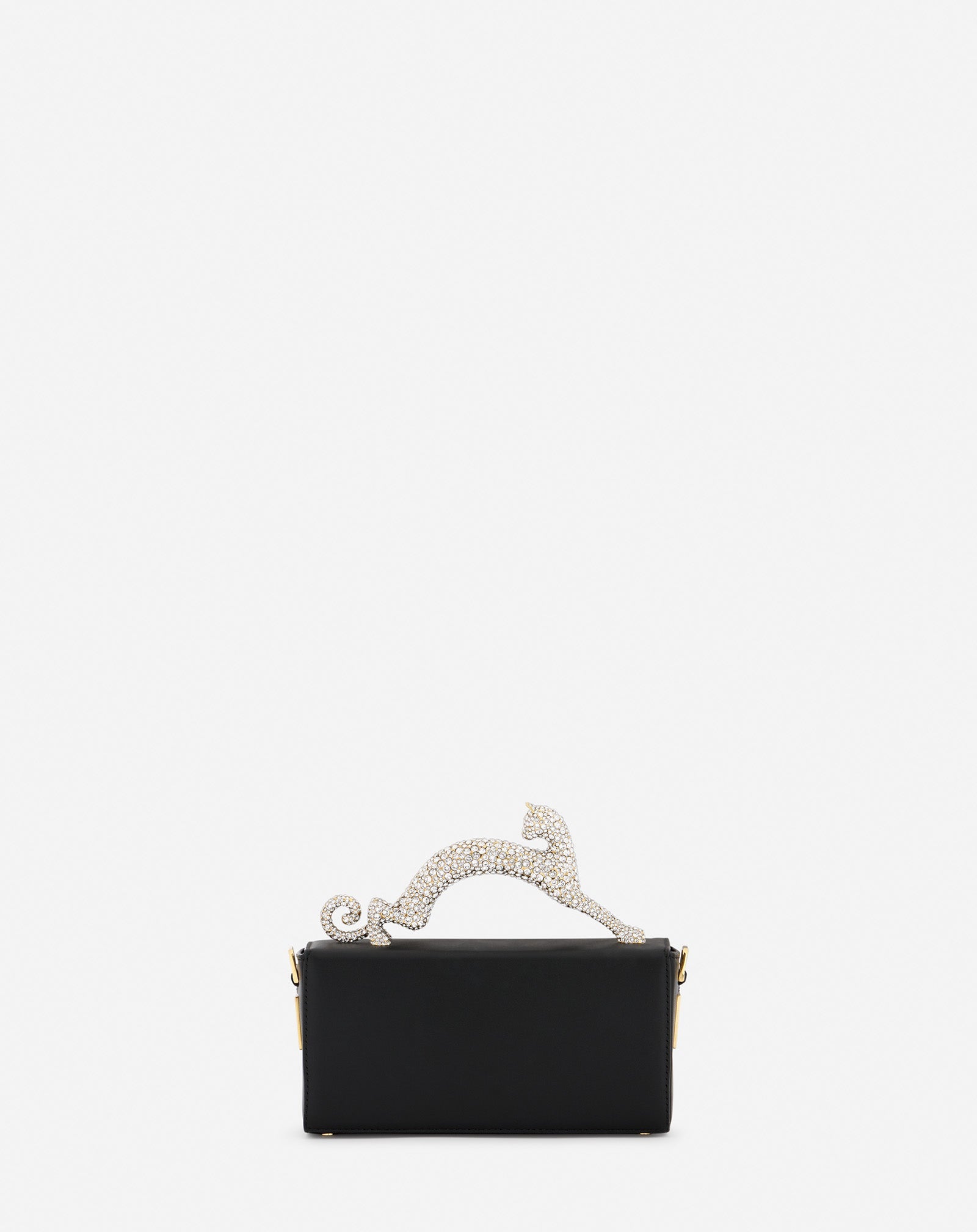BLACK PENCIL CAT NANO BAG IN LEATHER AND RHINESTONES