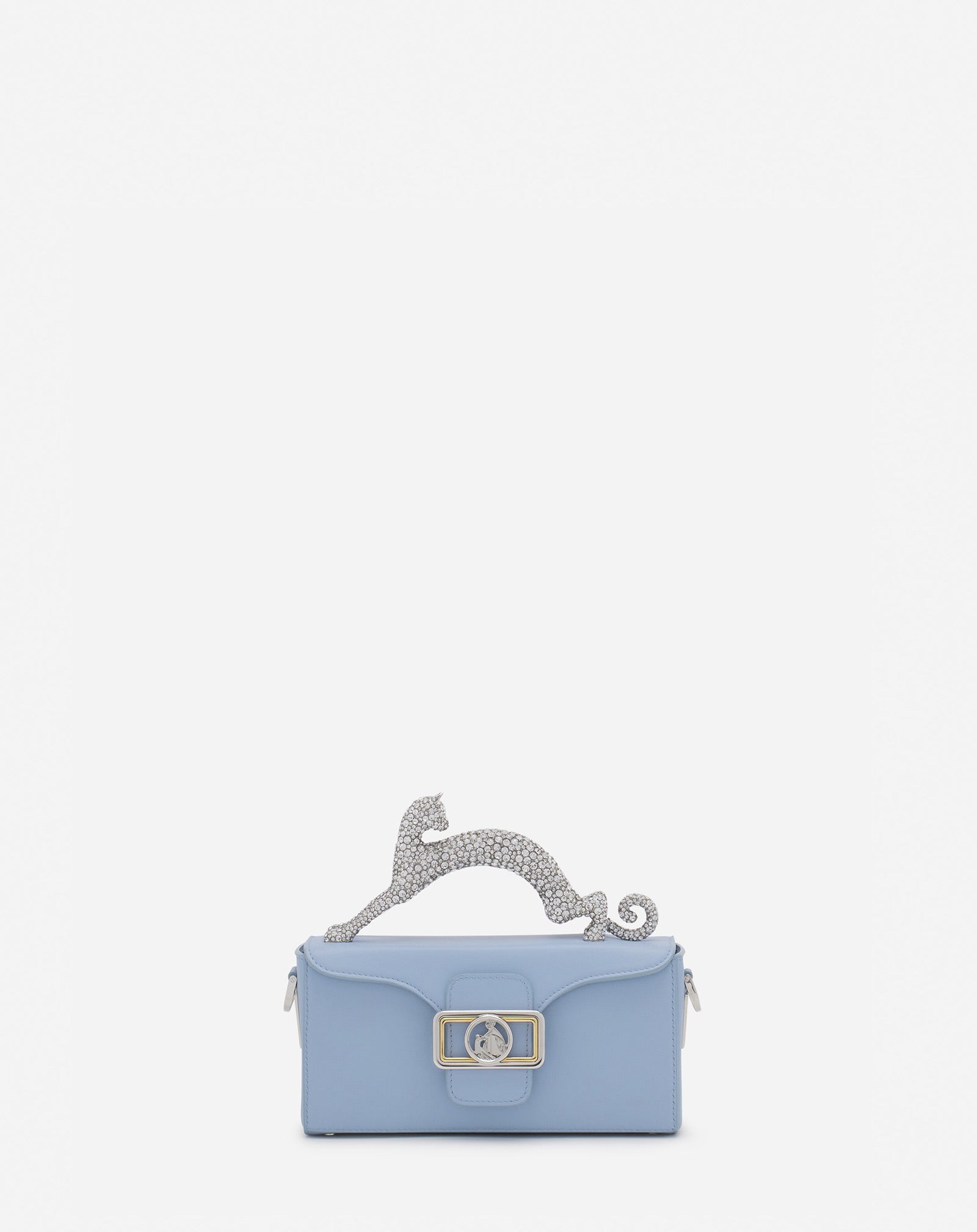 BLUE NANO PENCIL CAT BAG IN LEATHER AND RHINESTONE