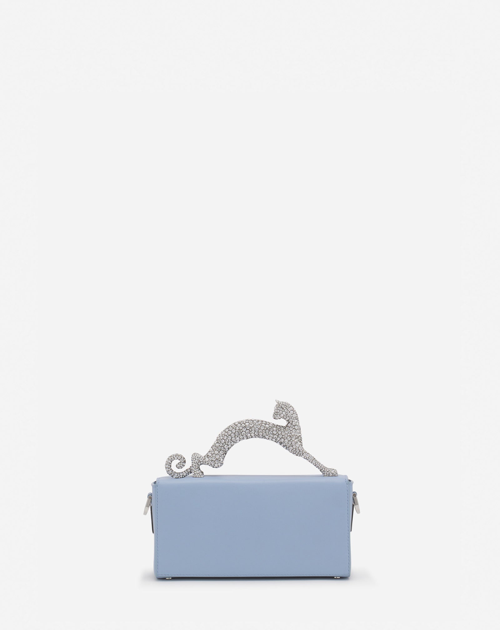 BLUE NANO PENCIL CAT BAG IN LEATHER AND RHINESTONE