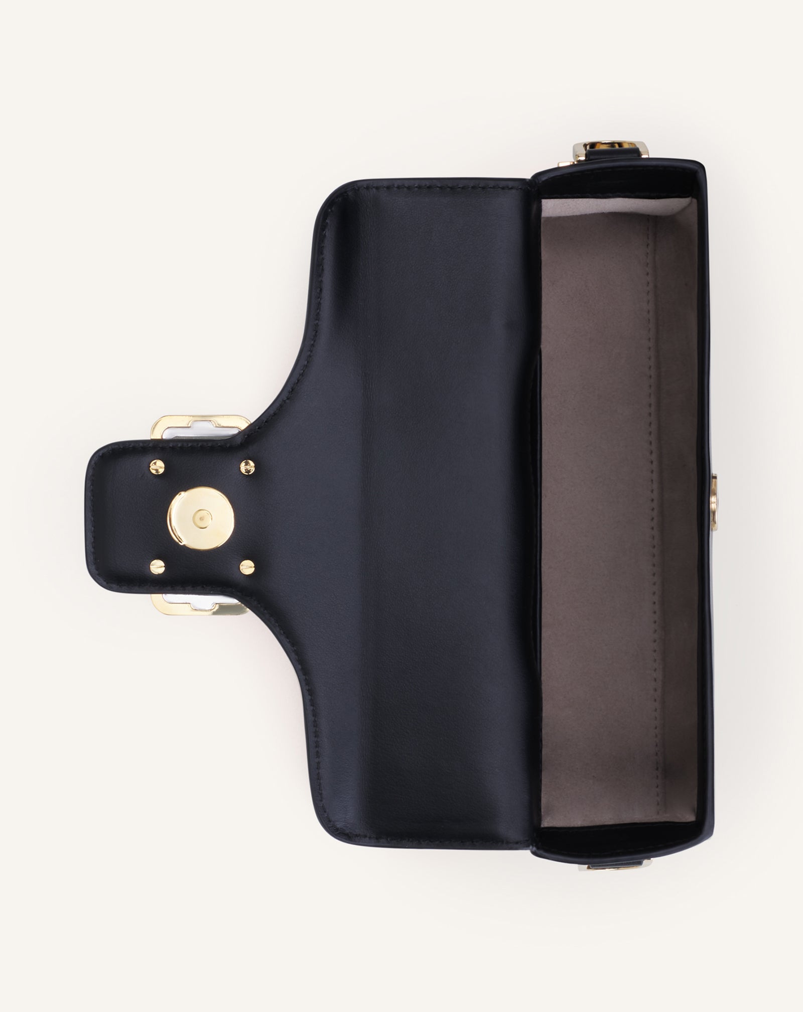 BLACK LEATHER NANO PENCIL CAT BAG WITH RHINESTONES