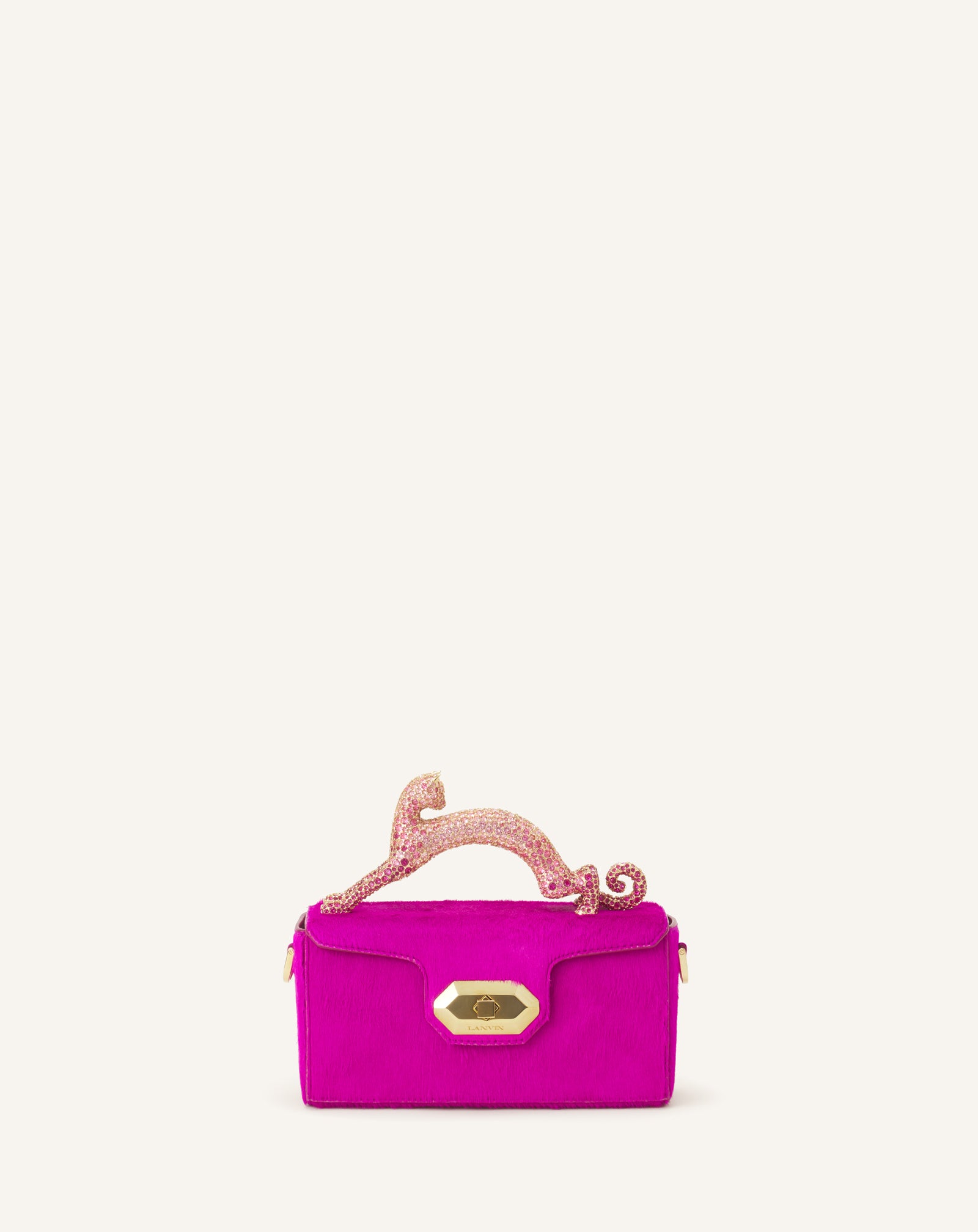 PINK PENCIL CAT NANO BAG IN PONY AND RHINESTONES