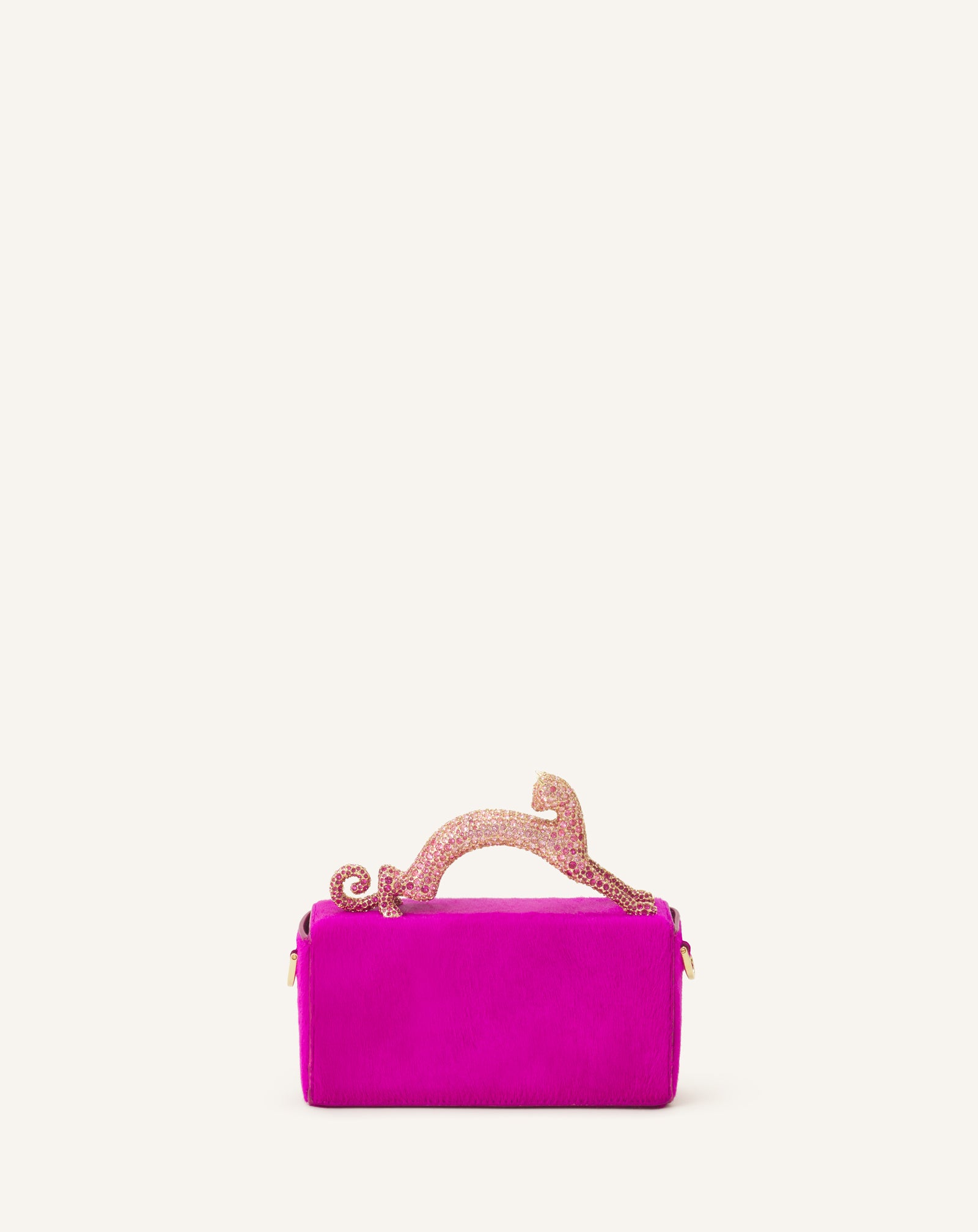 PINK PENCIL CAT NANO BAG IN PONY AND RHINESTONES