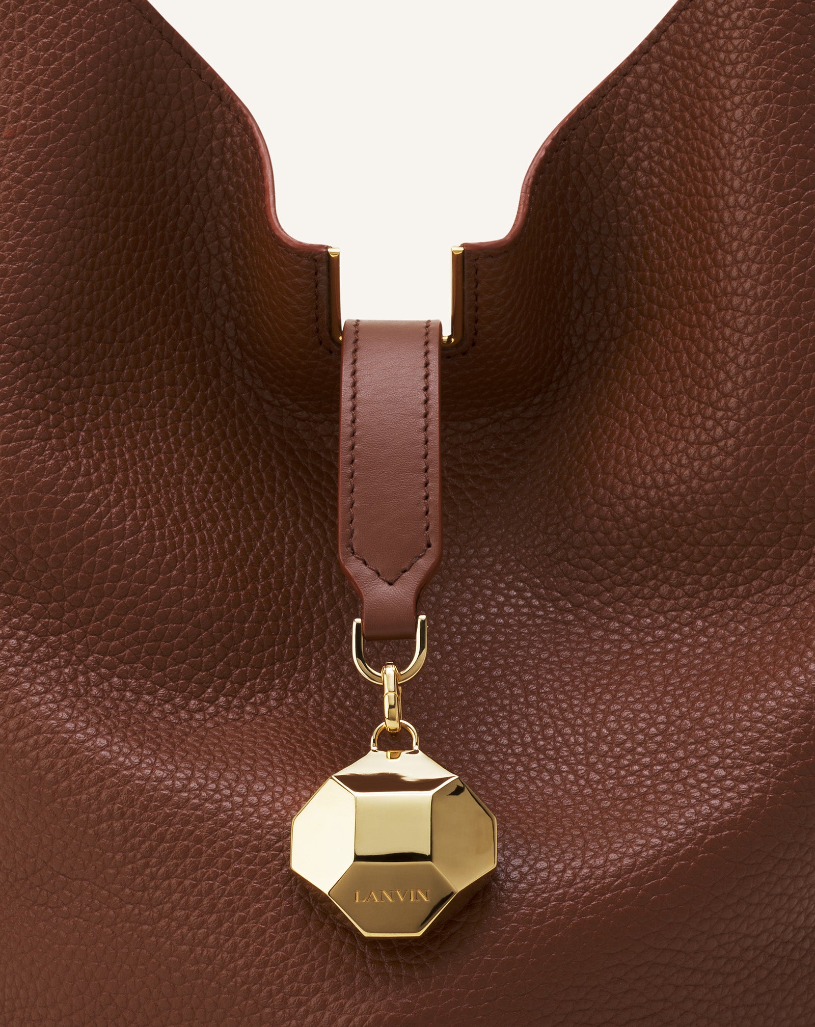 BROWN CATCH BY LANVIN BUCKET BAG IN GRAINED LEATHER