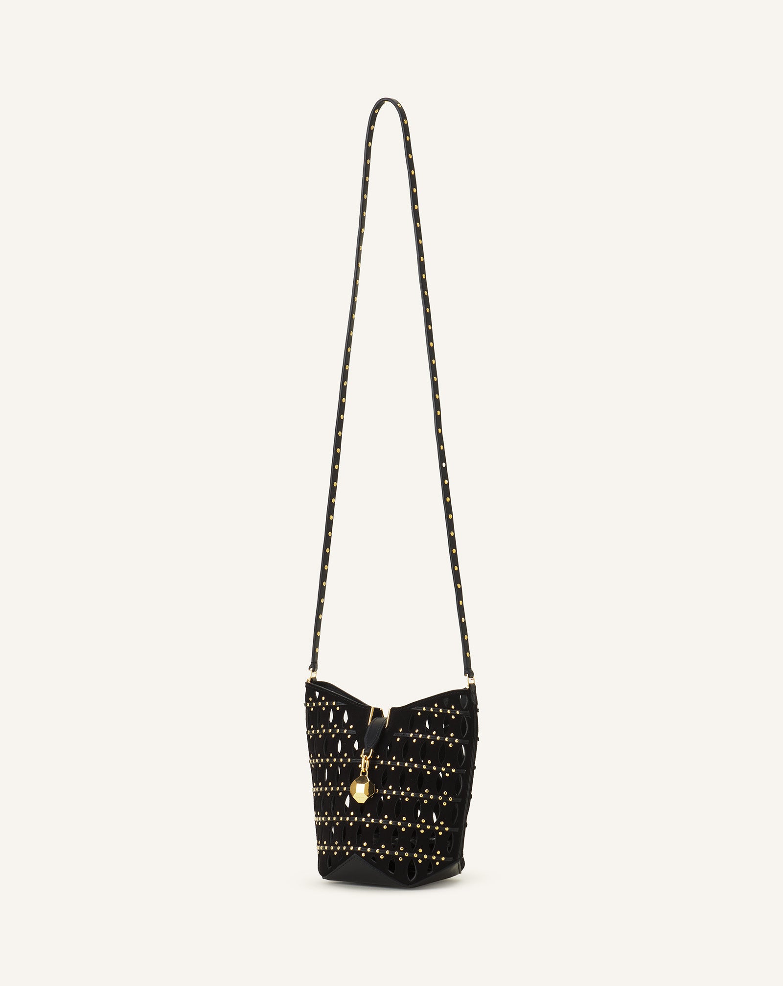 BLACK CATCH BY LANVIN NANO BUCKET BAG IN SUEDE