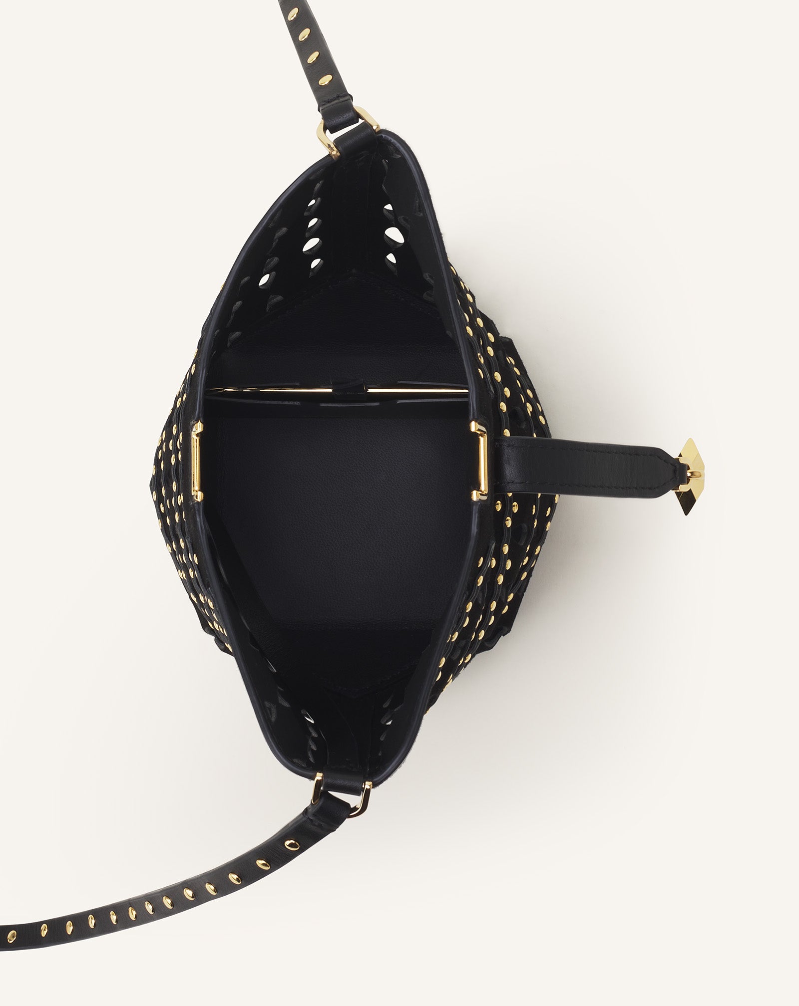 BLACK CATCH BY LANVIN NANO BUCKET BAG IN SUEDE