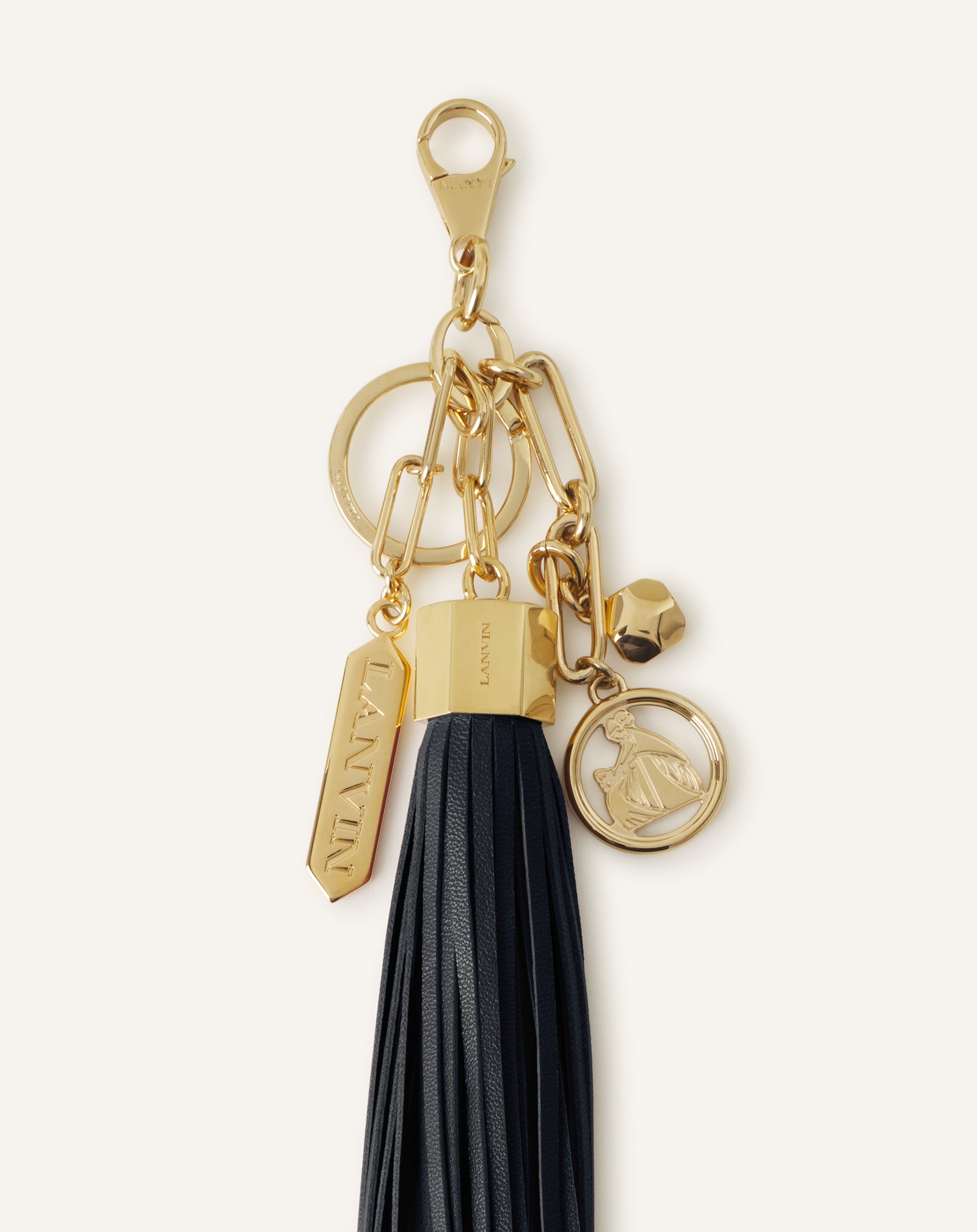 BLACK LARGE LEATHER POMPOM BAG CHARM