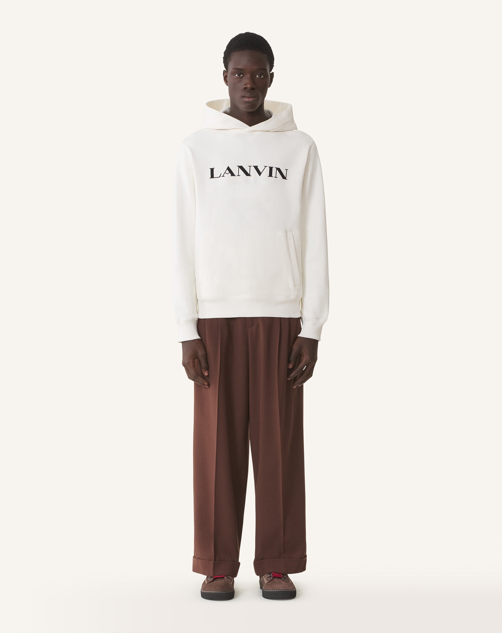 お洒落！LANVIN オーバーサイズ 刺繍ロゴ＆レース フーディー Men's designer and luxury sweatshirt, sweater - Lanvin