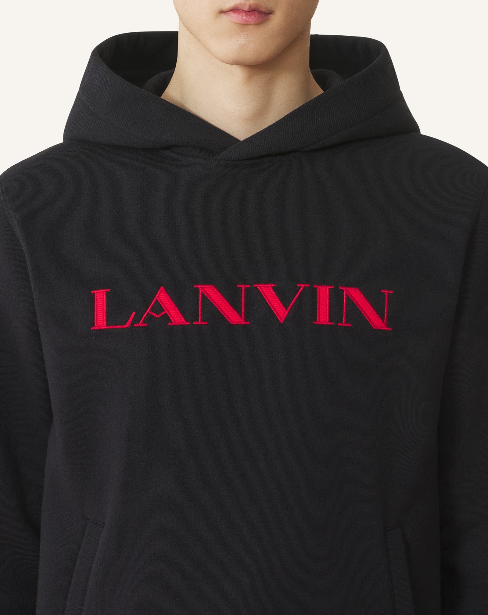 BLACK LANVIN EMBROIDERED COTTON HOODIE