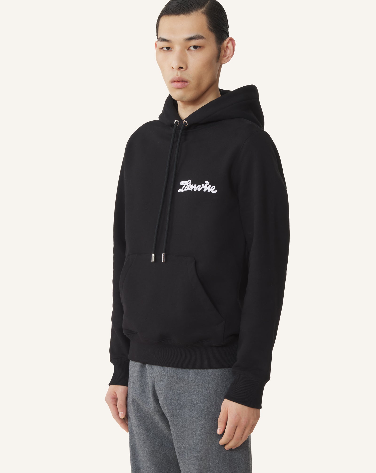 BLACK LANVIN RIBBON HOODIE IN COTTON