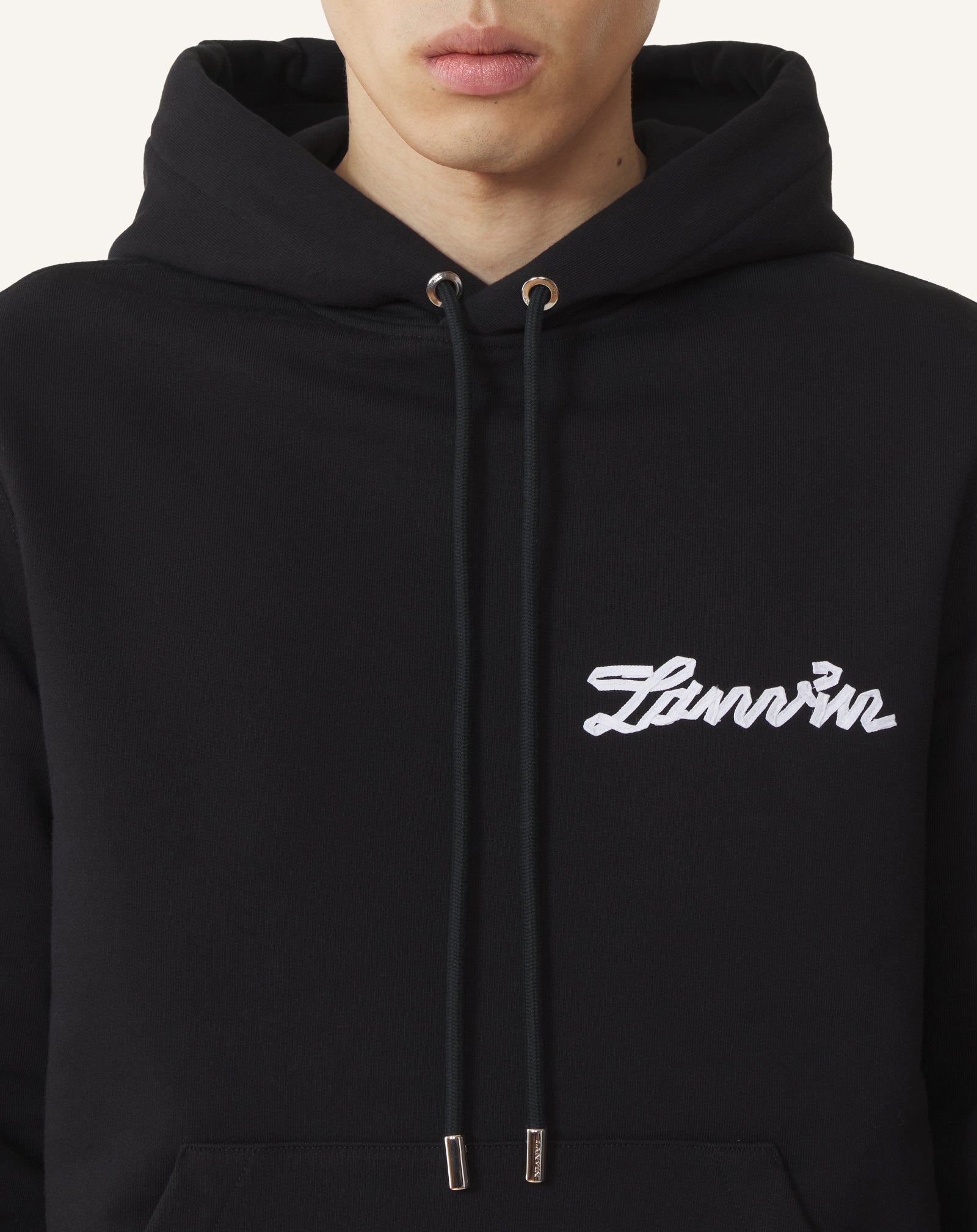 BLACK LANVIN RIBBON HOODIE IN COTTON