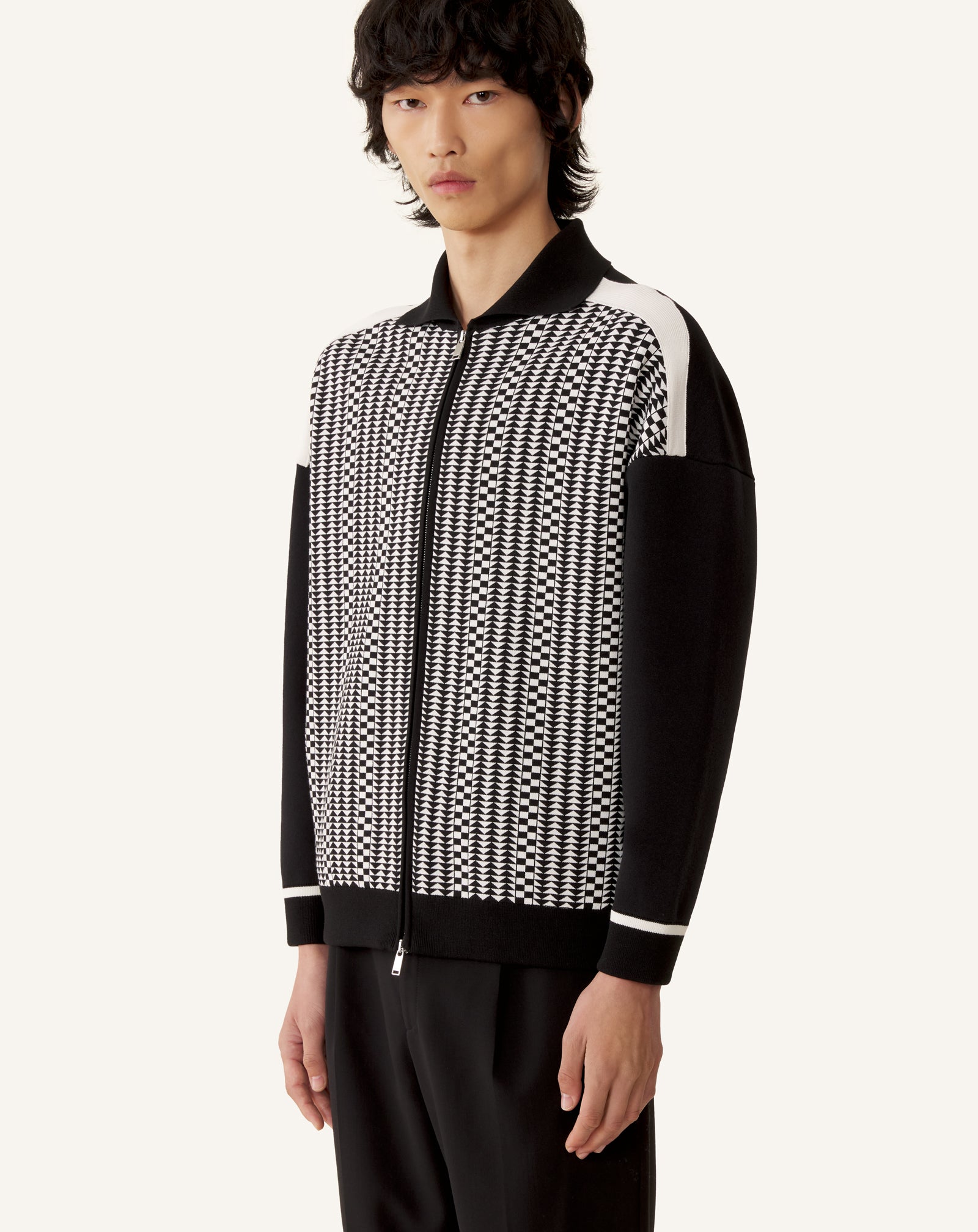 GREY ZIP JACKET IN SILK AND COTTON JACQUARD