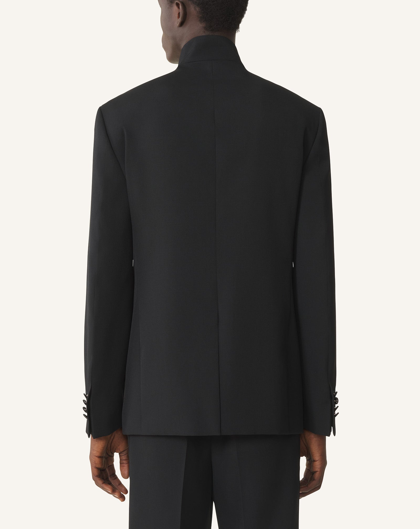 BLACK WOOL JACKET WITH STAND-UP COLLAR