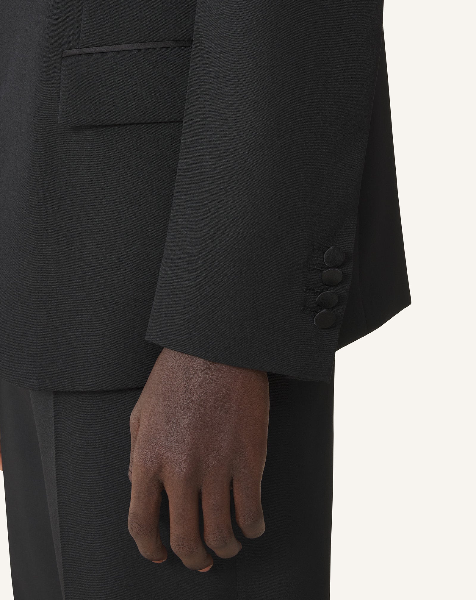 BLACK WOOL JACKET WITH STAND-UP COLLAR