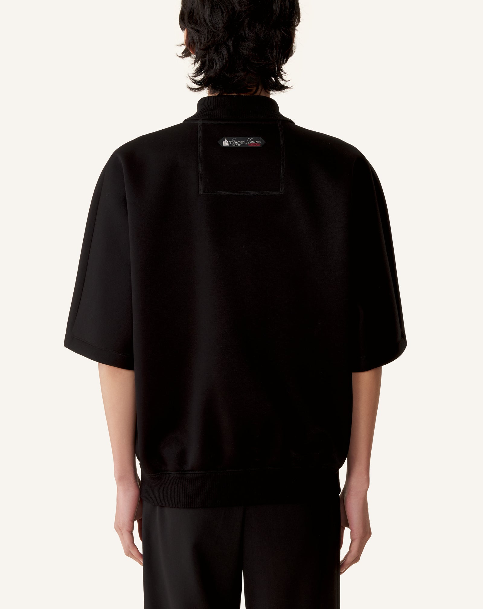 BLACK LOOSE-FIT DOUBLE-FACE JERSEY POLO SHIRT