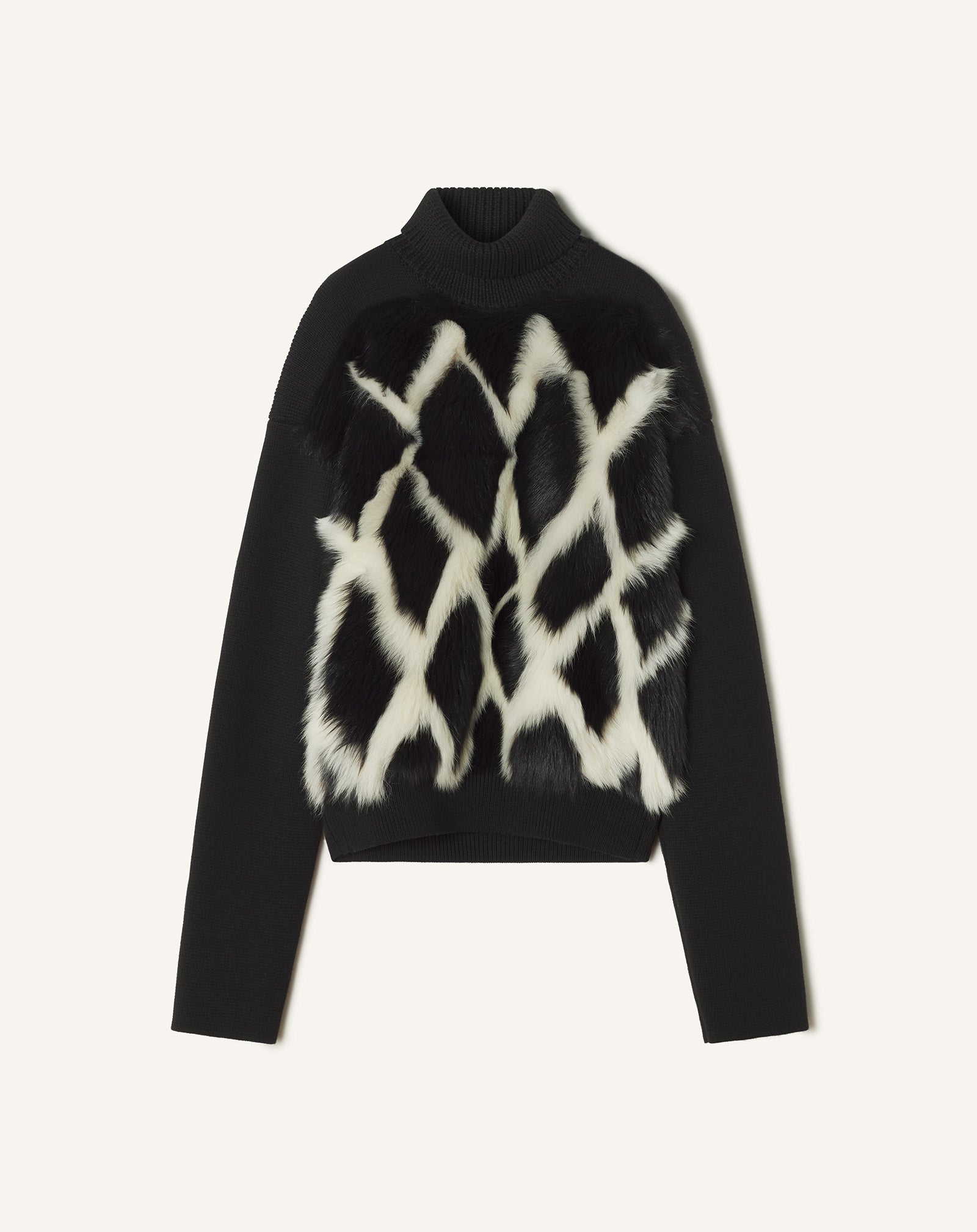 WOOL AND LEATHER INTARSIA TURTLENECK SWEATER
