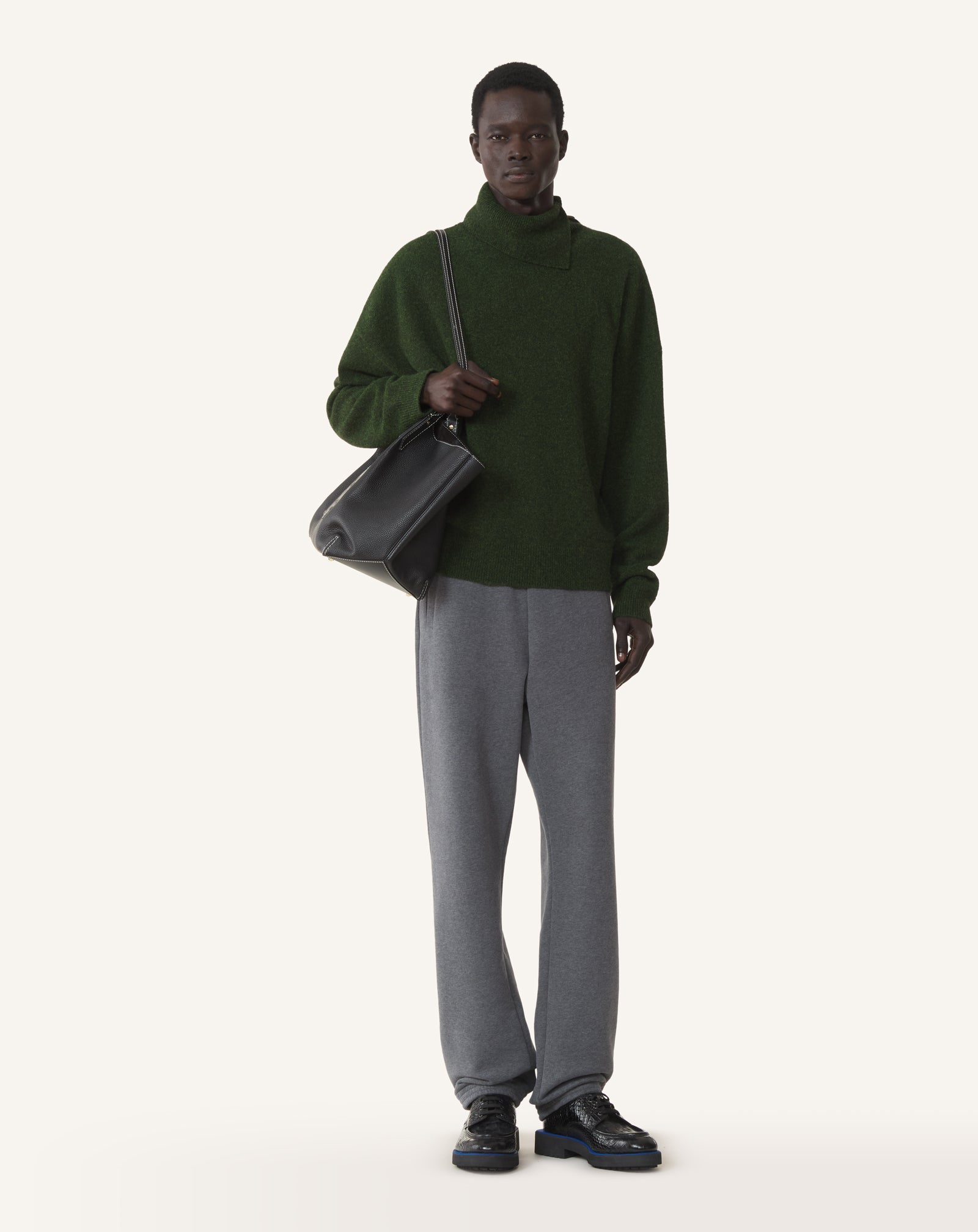 GREEN BUTTON-NECK SWEATER IN CASHMERE