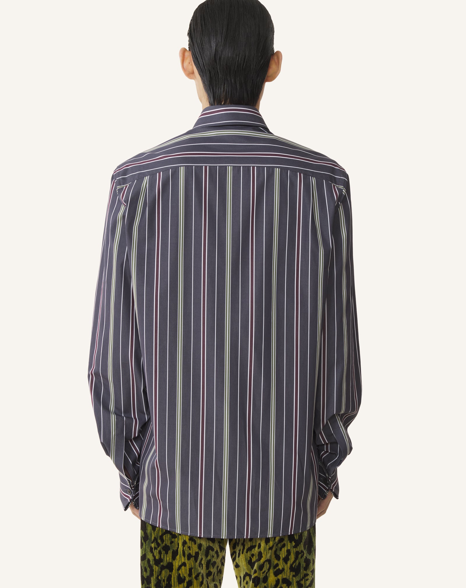 GREEN STRAIGHT-CUT STRIPED SHIRT IN COTTON POPLIN