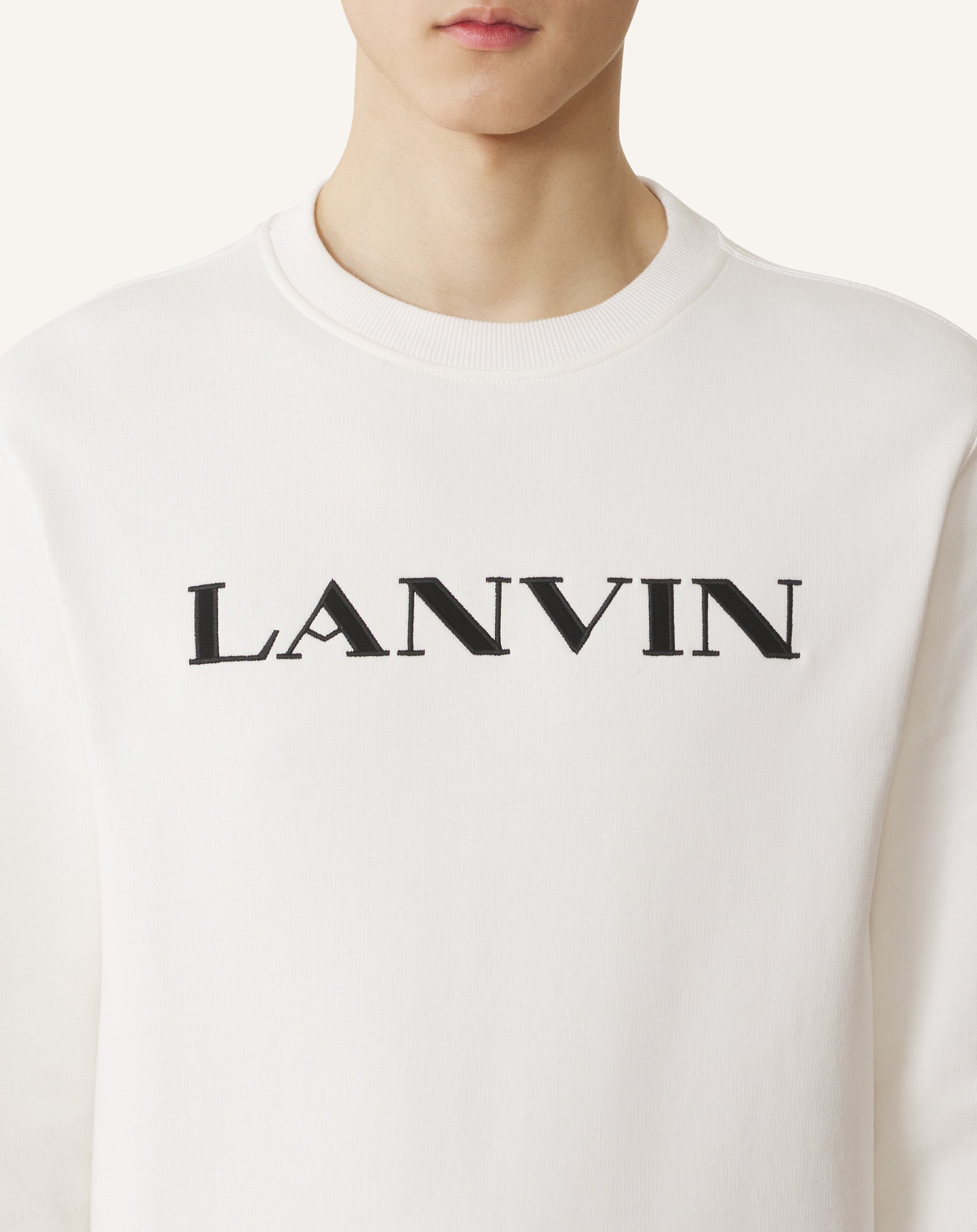 WHITE LANVIN EMBROIDERED COTTON SWEATSHIRT